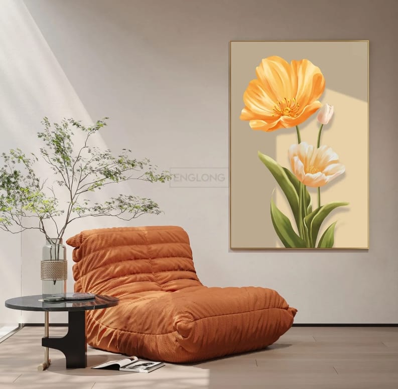 กรอบรูปฮวงจุ้ย OWLS WALLPAPERS GOLDEN TULIPS ขนาด 80X120CM