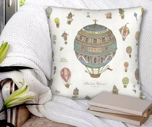หมอนอิง ผ้ากำมะหยี่ OWLS WALLPAPERS พิมพ์ลายบอลลูน ขนาด 45X45 CM._1
