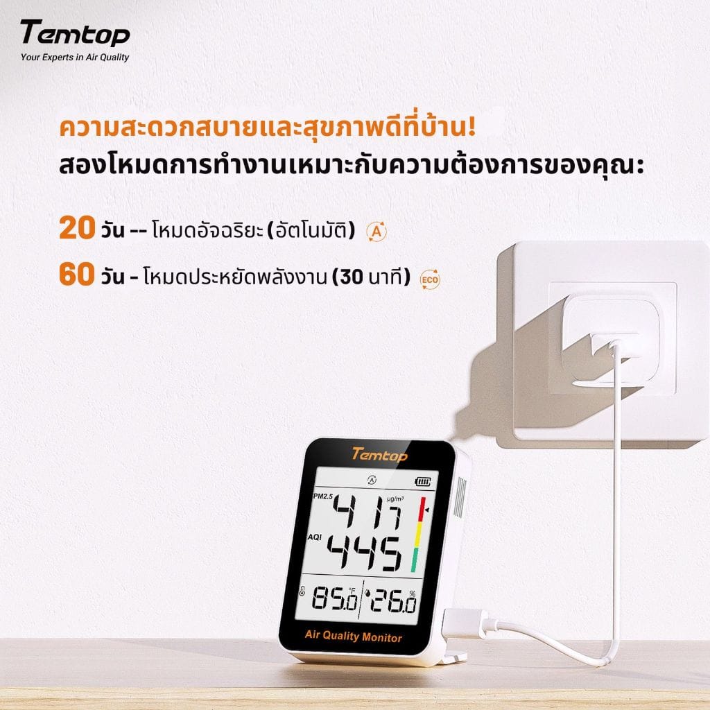 เครื่องวัดคุณภาพอากาศในอาคาร TEMTOP S1 (PM2.5, AQI, ความชื้น, อุณหภูมิ)_1