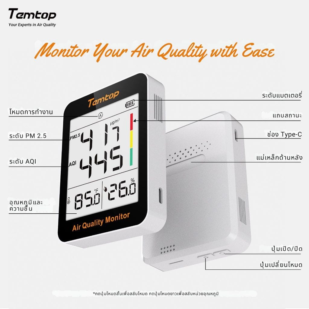 เครื่องวัดคุณภาพอากาศในอาคาร TEMTOP S1 (PM2.5, AQI, ความชื้น, อุณหภูมิ)_3