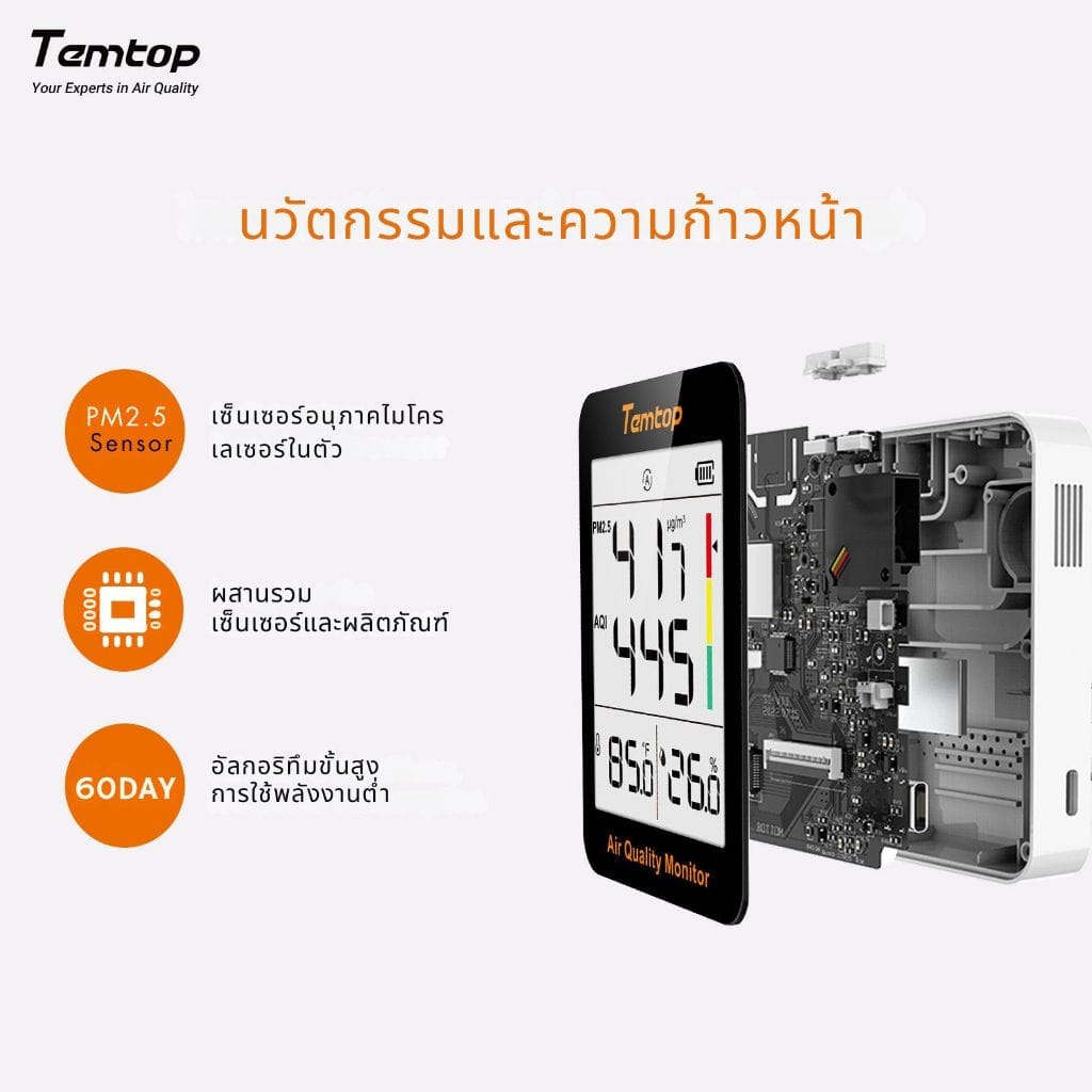 เครื่องวัดคุณภาพอากาศในอาคาร TEMTOP S1 (PM2.5, AQI, ความชื้น, อุณหภูมิ)_5