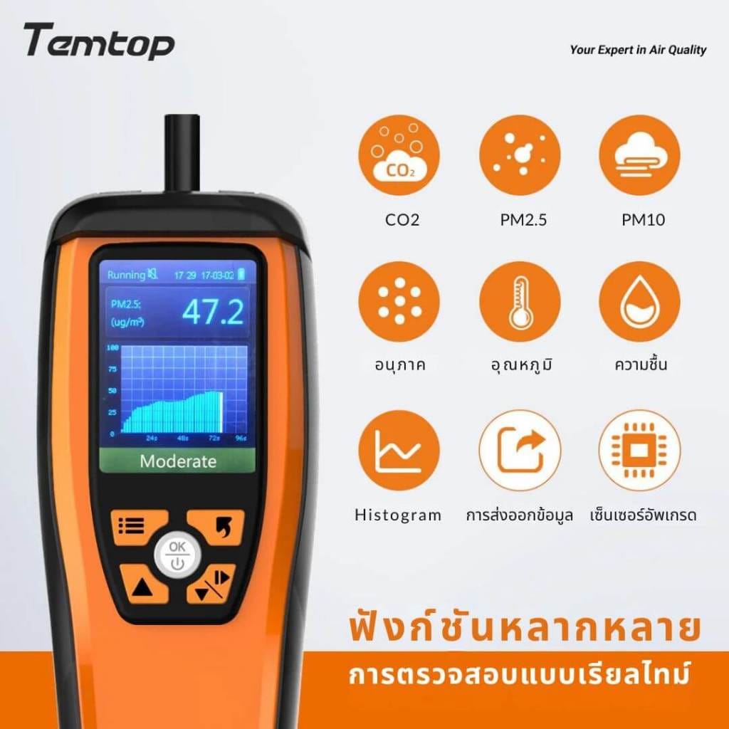 เครื่องวัดคุณภาพอากาศ TEMTOP M2000(2ND) (PM10, PM2.5, AQI, CO2, HCHO, ความชื้น และอุณหภูมิ)_4