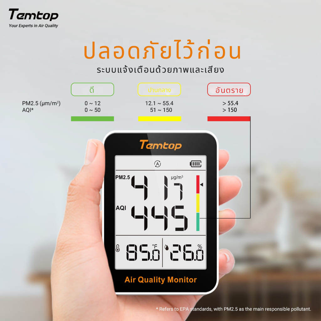 เครื่องวัดคุณภาพอากาศในอาคาร TEMTOP S1 (PM2.5, AQI, ความชื้น, อุณหภูมิ)_7