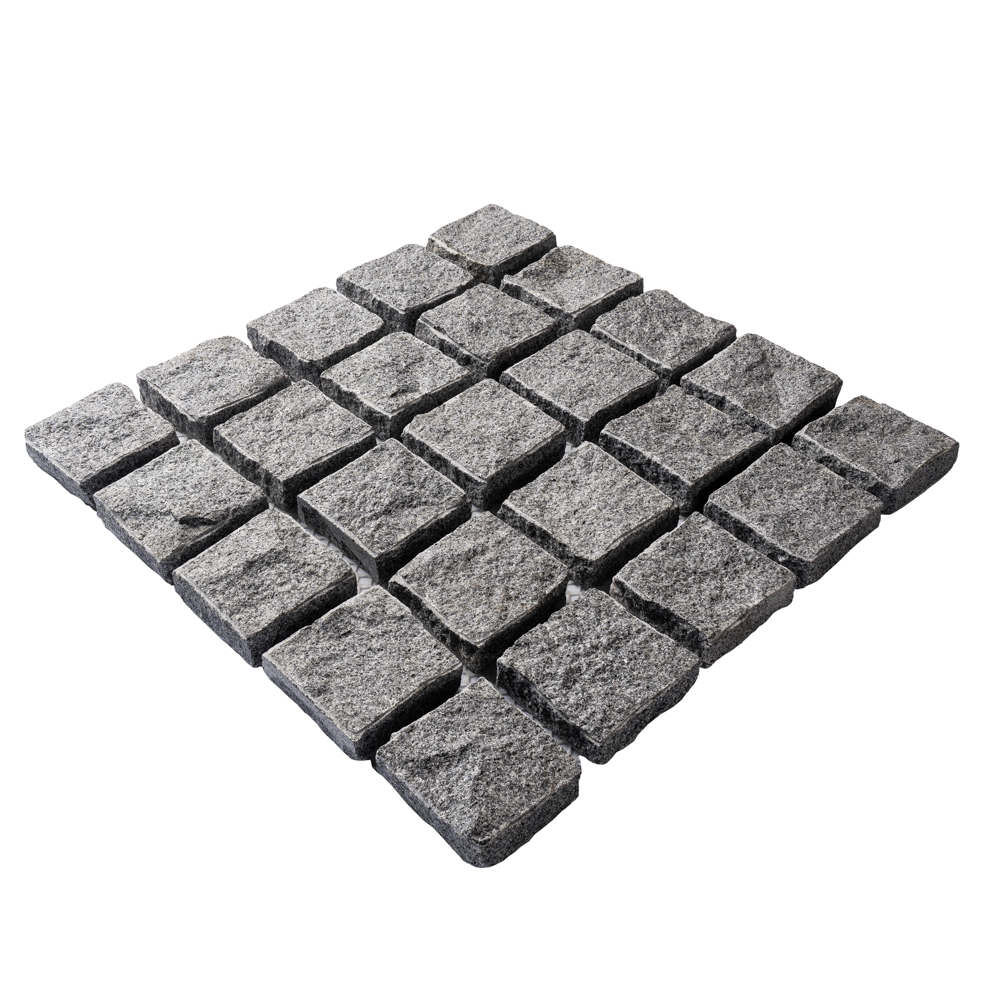 หินลูกเต๋าปูพื้น COBBLESTONE แบบแผ่นสำเร็จ MODERN DECOR รุ่นคลาสสิก ผิวธรรมชาติ ข้างตัดธรรมชาติ 50X50X3 ซม. หินธรรมชาติแกรนิตสีเทา ลายเรียงตรง_0