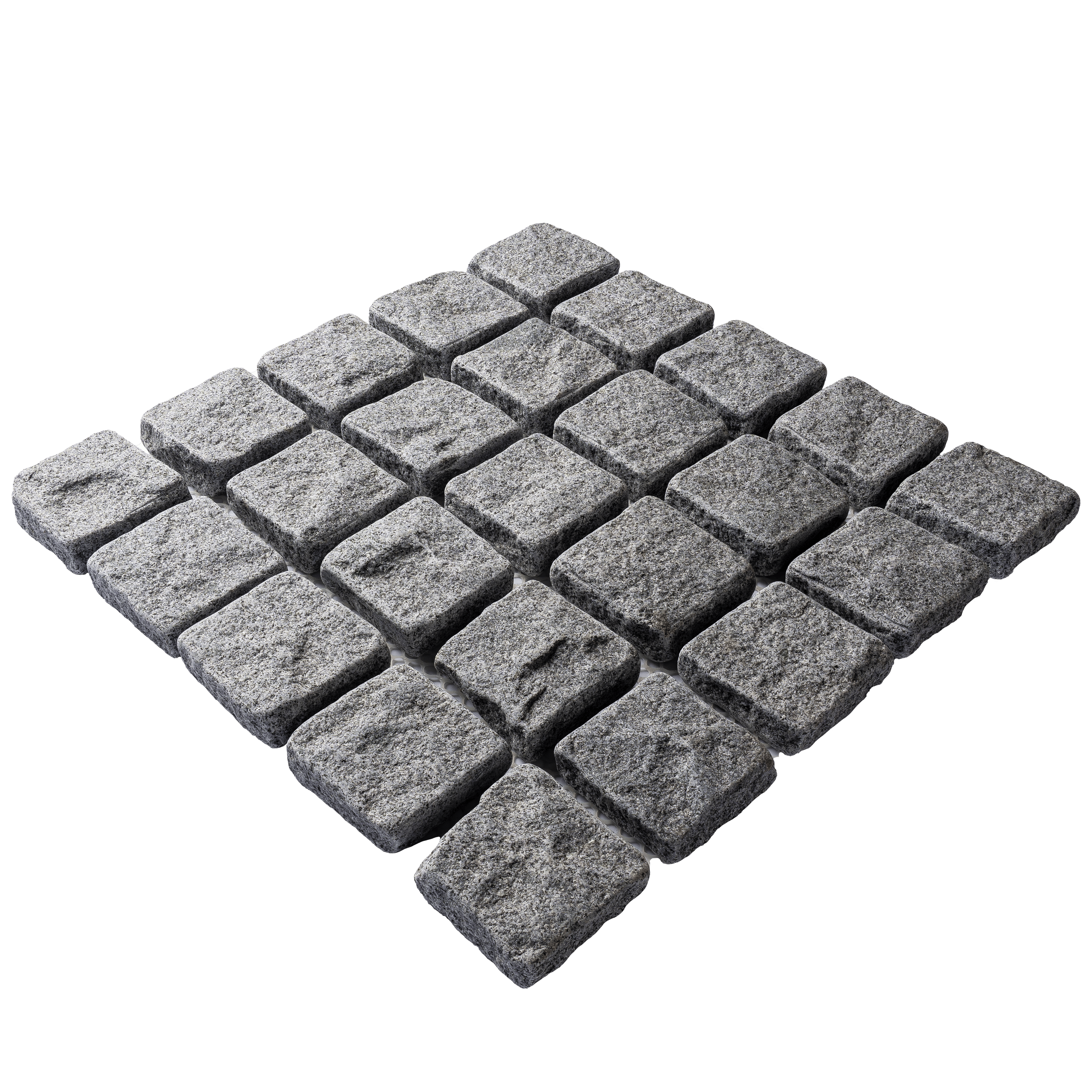 หินลูกเต๋าปูพื้น COBBLESTONE แบบแผ่นสำเร็จ MODERN DECOR รุ่นคลาสสิก ซอฟต์ ผิวธรรมชาติ ข้างตัดธรรมชาติ 50X50X3 ซม. หินธรรมชาติแกรนิตสีเทา ลายเรียงตรง_0