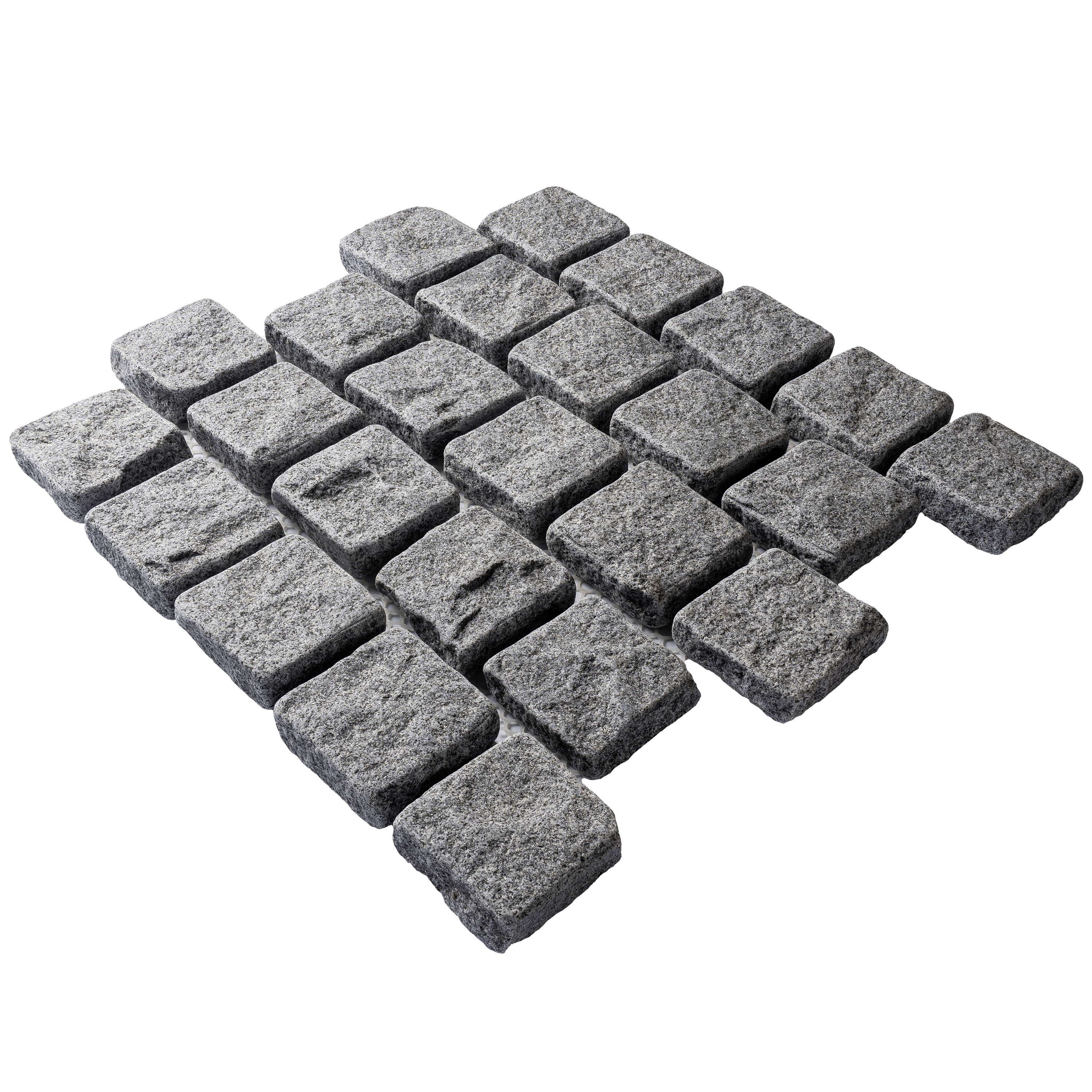 หินลูกเต๋าปูพื้น COBBLESTONE แบบแผ่นสำเร็จ MODERN DECOR รุ่นคลาสสิก ซอฟต์ ผิวธรรมชาติ ข้างตัดธรรมชาติ 50X55X3 ซม. หินธรรมชาติแกรนิตสีเทา ลายเรียงสลับ_0