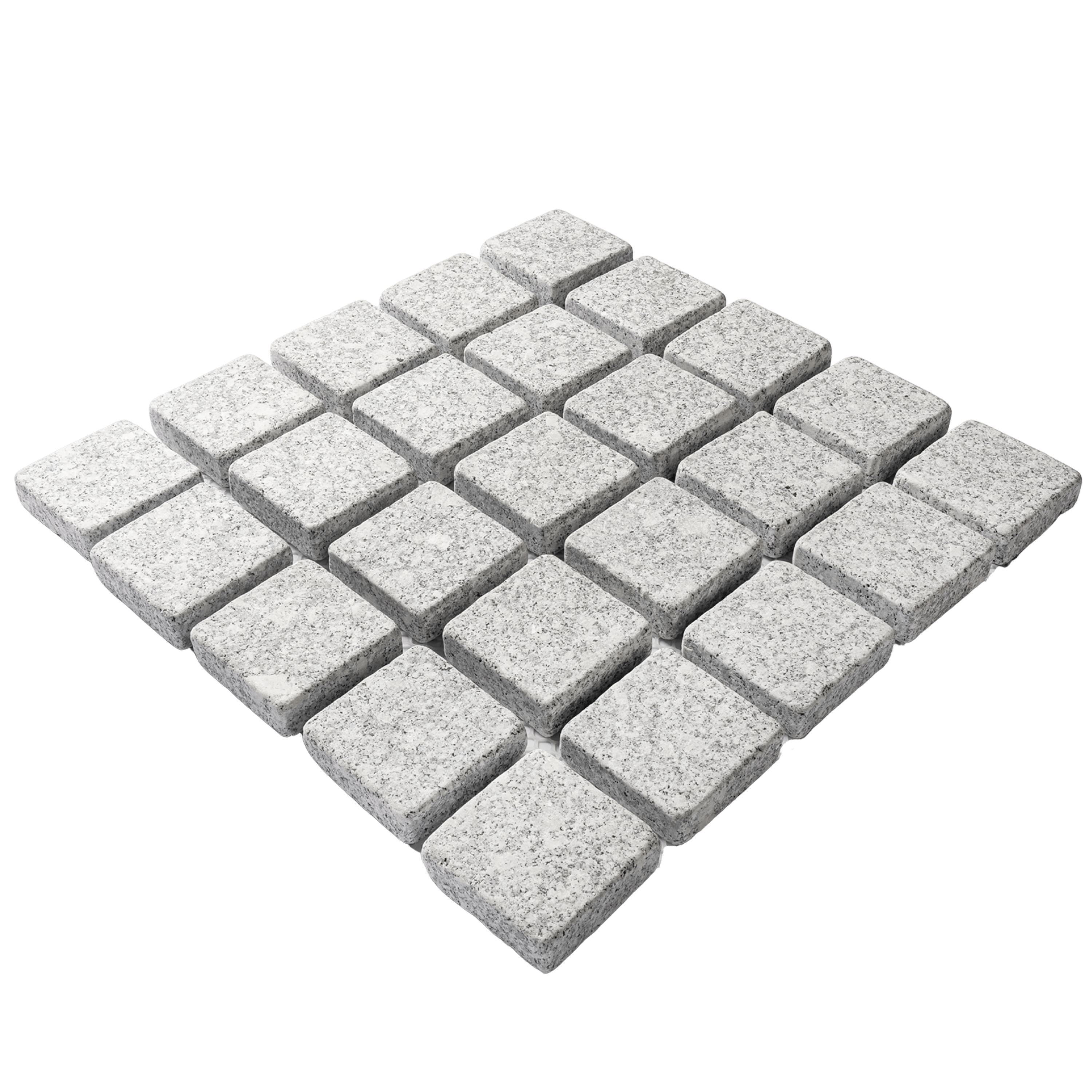 หินลูกเต๋าปูพื้น COBBLESTONE แบบแผ่นสำเร็จ MODERN DECOR รุ่นซิมพลี ผิวพ่นไฟ ข้างตัดเรียบ 50X50X3 ซม. หินธรรมชาติแกรนิตสีขาว ลายเรียงตรง_0