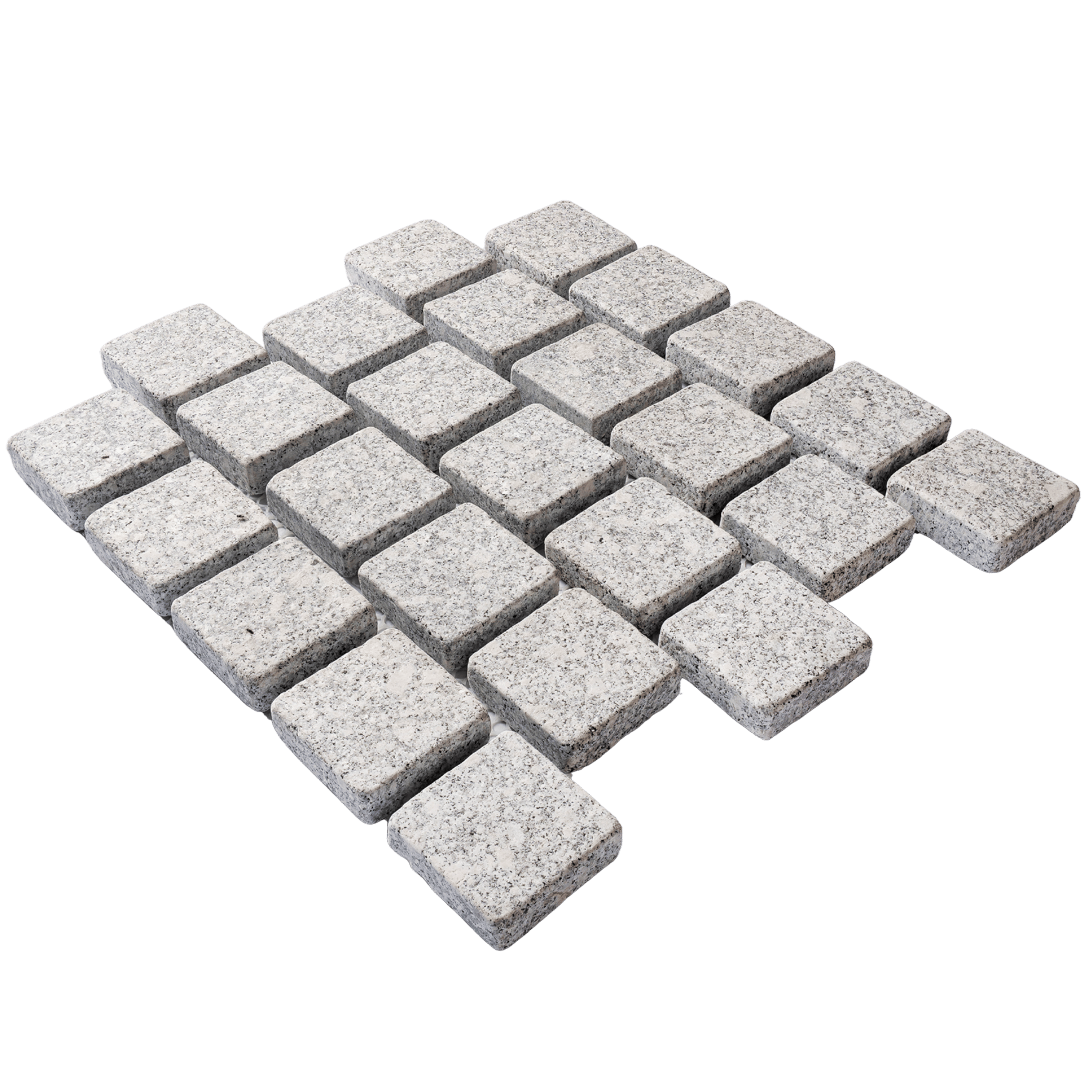 หินลูกเต๋าปูพื้น COBBLESTONE แบบแผ่นสำเร็จ MODERN DECOR รุ่นซิมพลี ผิวพ่นไฟ ข้างตัดเรียบ 50X55X3 ซม. หินธรรมชาติแกรนิตสีขาว ลายเรียงสลับ_0