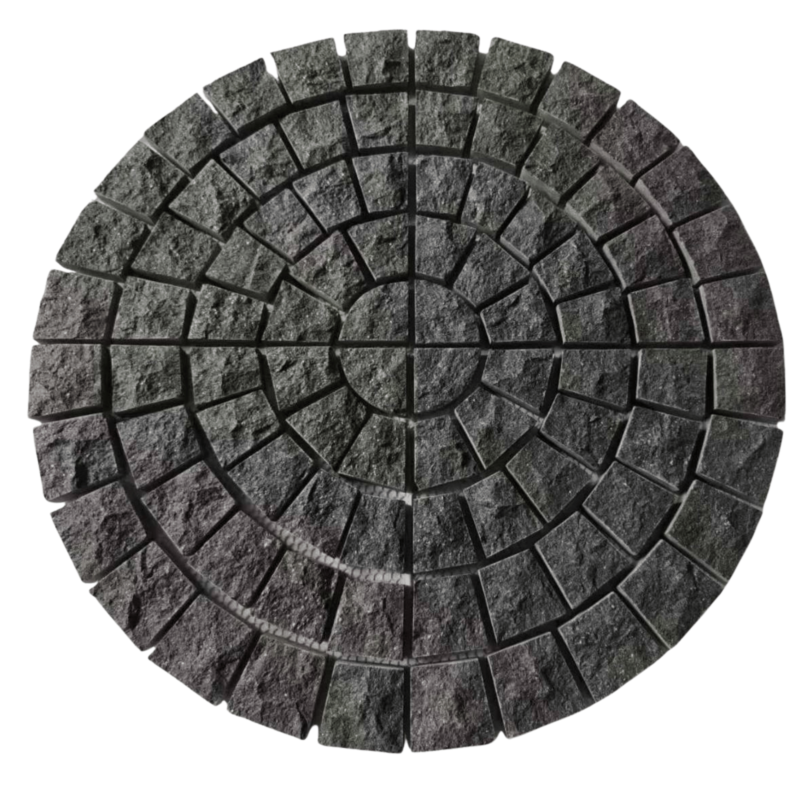 หินลูกเต๋าปูพื้น COBBLESTONE แบบวงกลม MODERN DECOR รุ่นคลาสสิก ผิวธรรมชาติ ข้างตัดธรรมชาติ 50X50X3 ซม. หินธรรมชาติแกรนิตสีดำ_0