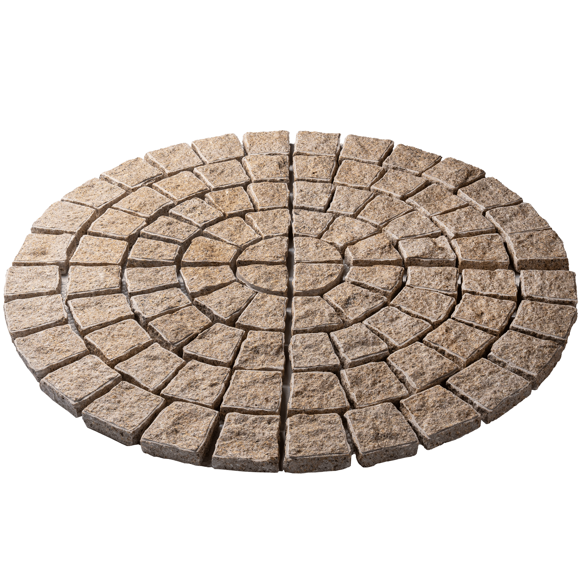 หินลูกเต๋าปูพื้น COBBLESTONE แบบวงกลม MODERN DECOR รุ่นคลาสสิก ผิวธรรมชาติ ข้างตัดธรรมชาติ 50X50X3 ซม. หินธรรมชาติแกรนิตสีเหลือง_0