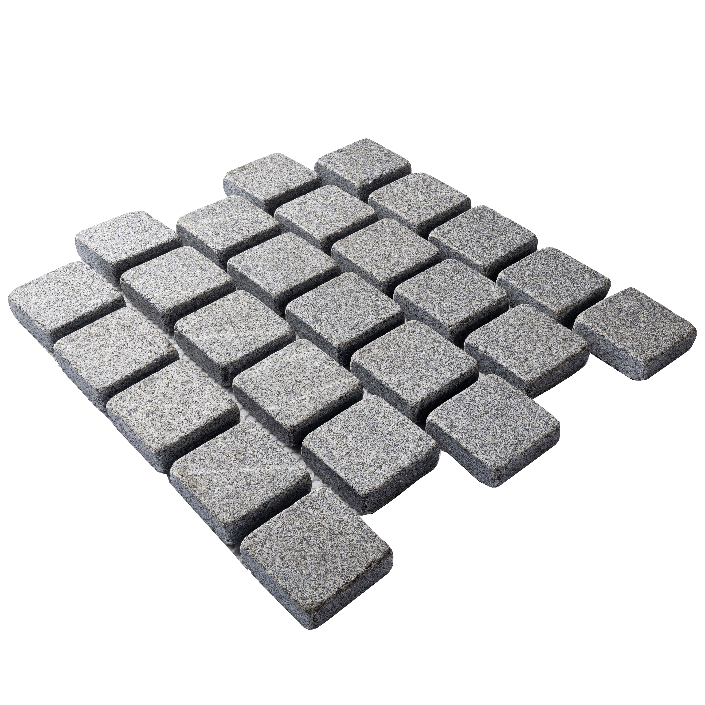 หินลูกเต๋าปูพื้น COBBLESTONE แบบแผ่นสำเร็จ MODERN DECOR รุ่นซิมพลี ผิวพ่นไฟ ข้างตัดเรียบ 50X55X3 ซม. หินธรรมชาติแกรนิตสีเทา ลายเรียงสลับ_1