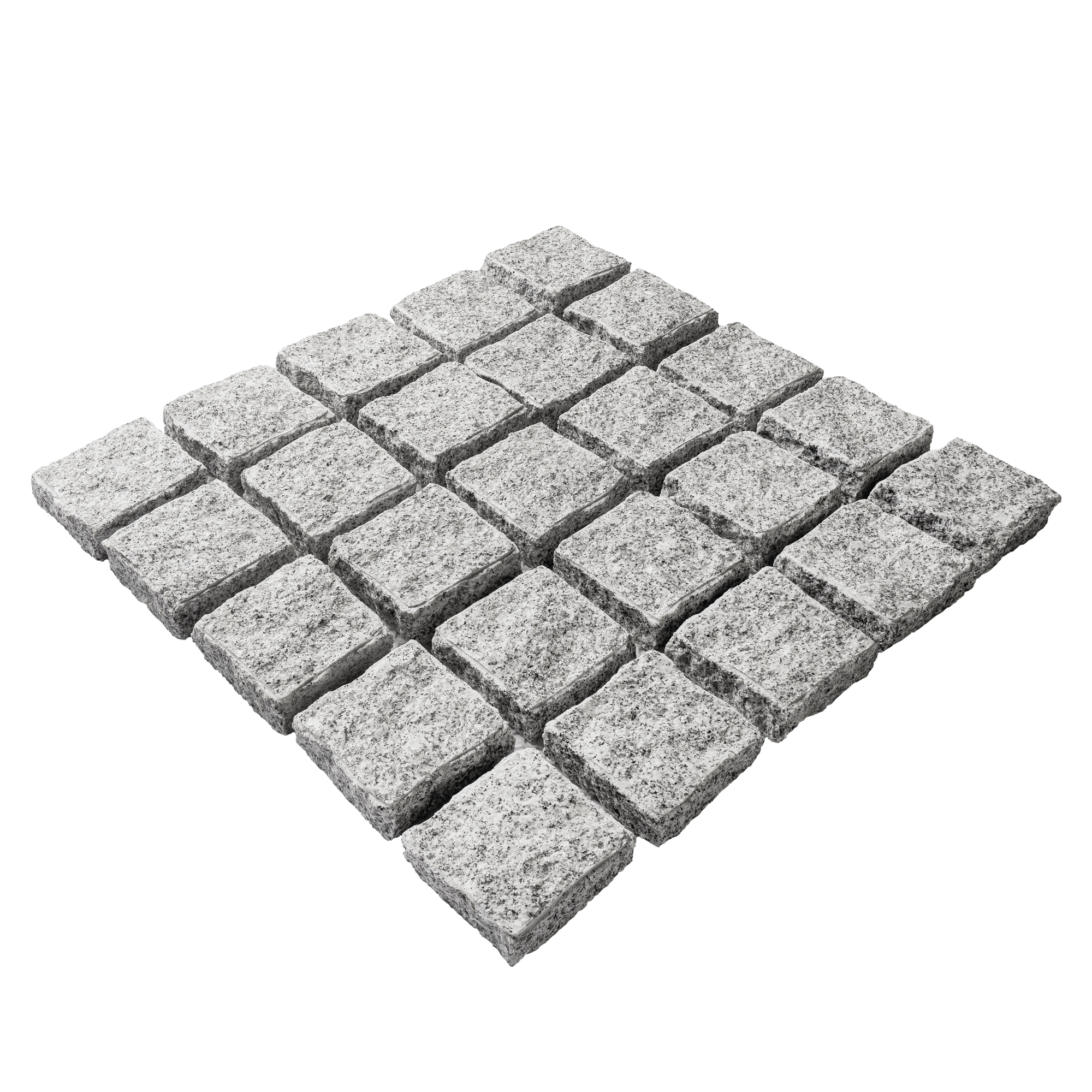 หินลูกเต๋าปูพื้น COBBLESTONE แบบแผ่นสำเร็จ MODERN DECOR รุ่นคลาสสิก ผิวธรรมชาติ ข้างตัดธรรมชาติ 50X50X3 ซม. หินธรรมชาติแกรนิตสีขาว ลายเรียงตรง_1