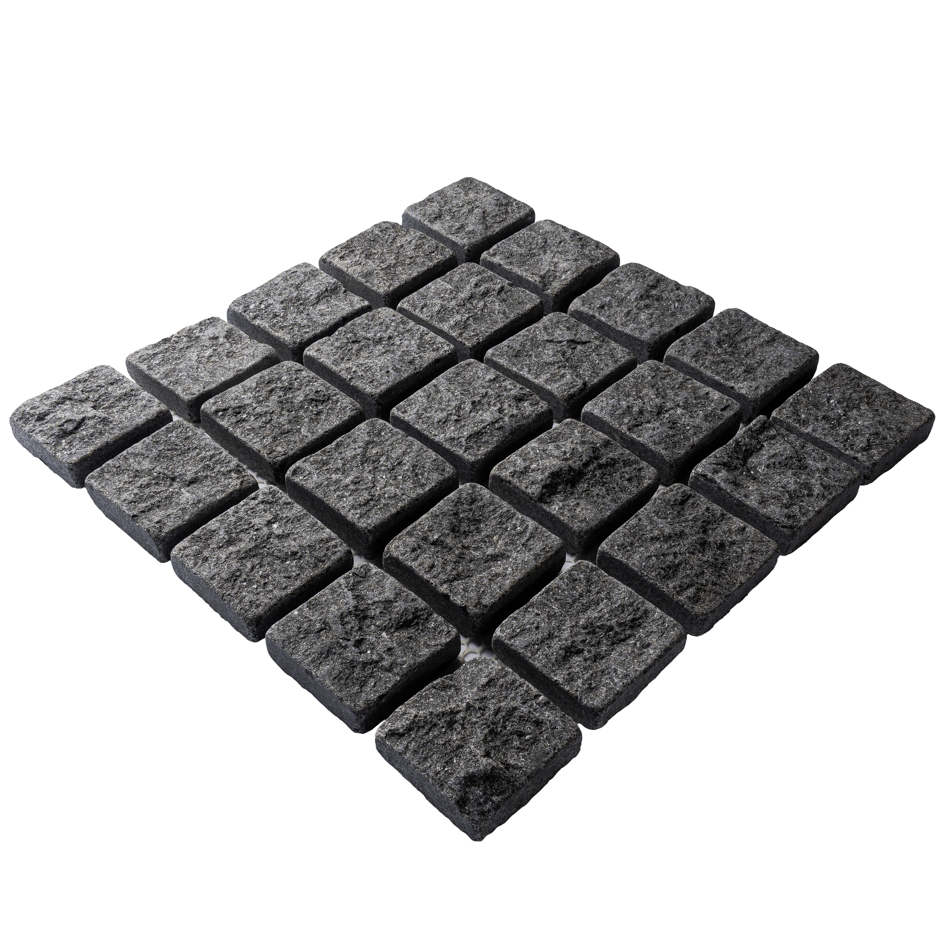 หินลูกเต๋าปูพื้น COBBLESTONE แบบแผ่นสำเร็จ MODERN DECOR ผิวธรรมชาติ ข้างตัดเรียบ โม่ลบมุม 50X50X3 ซม. หินธรรมชาติแกรนิตสีดำ ลายเรียงตรง_1