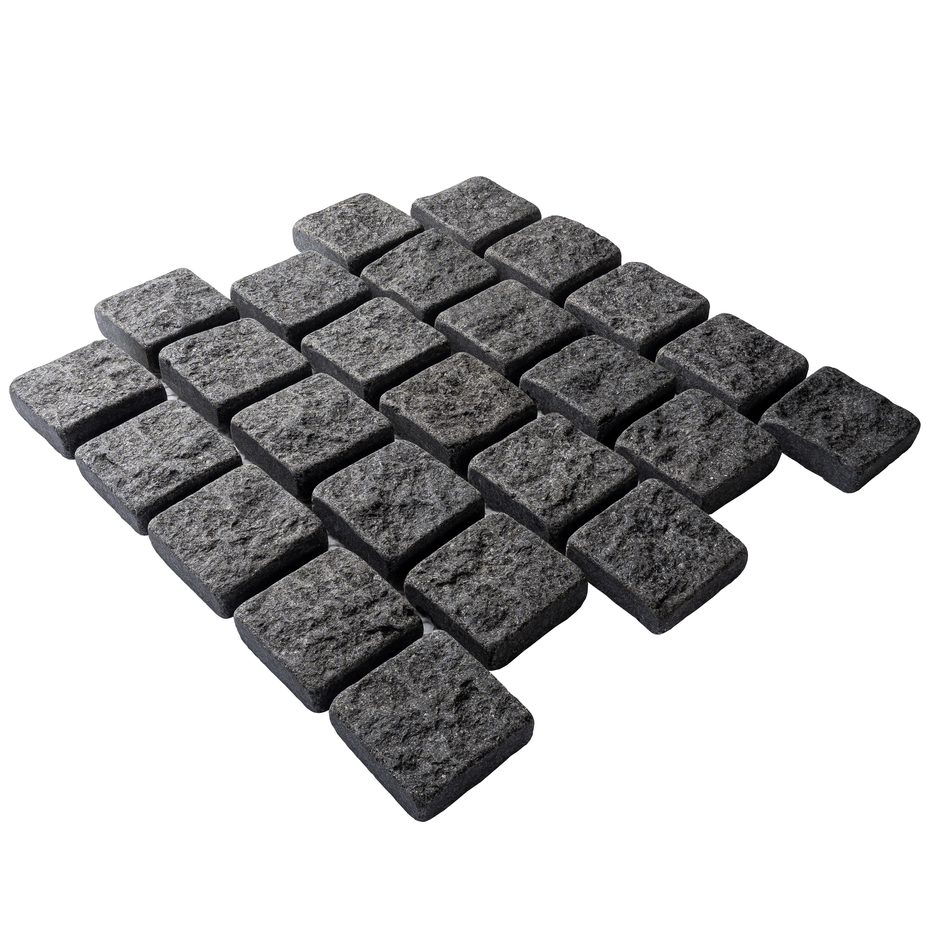 หินลูกเต๋าปูพื้น COBBLESTONE แบบแผ่นสำเร็จ MODERN DECOR ผิวธรรมชาติ ข้างตัดเรียบ โม่ลบมุม 50X55X3 ซม. หินธรรมชาติแกรนิตสีดำ ลายเรียงสลับ_1