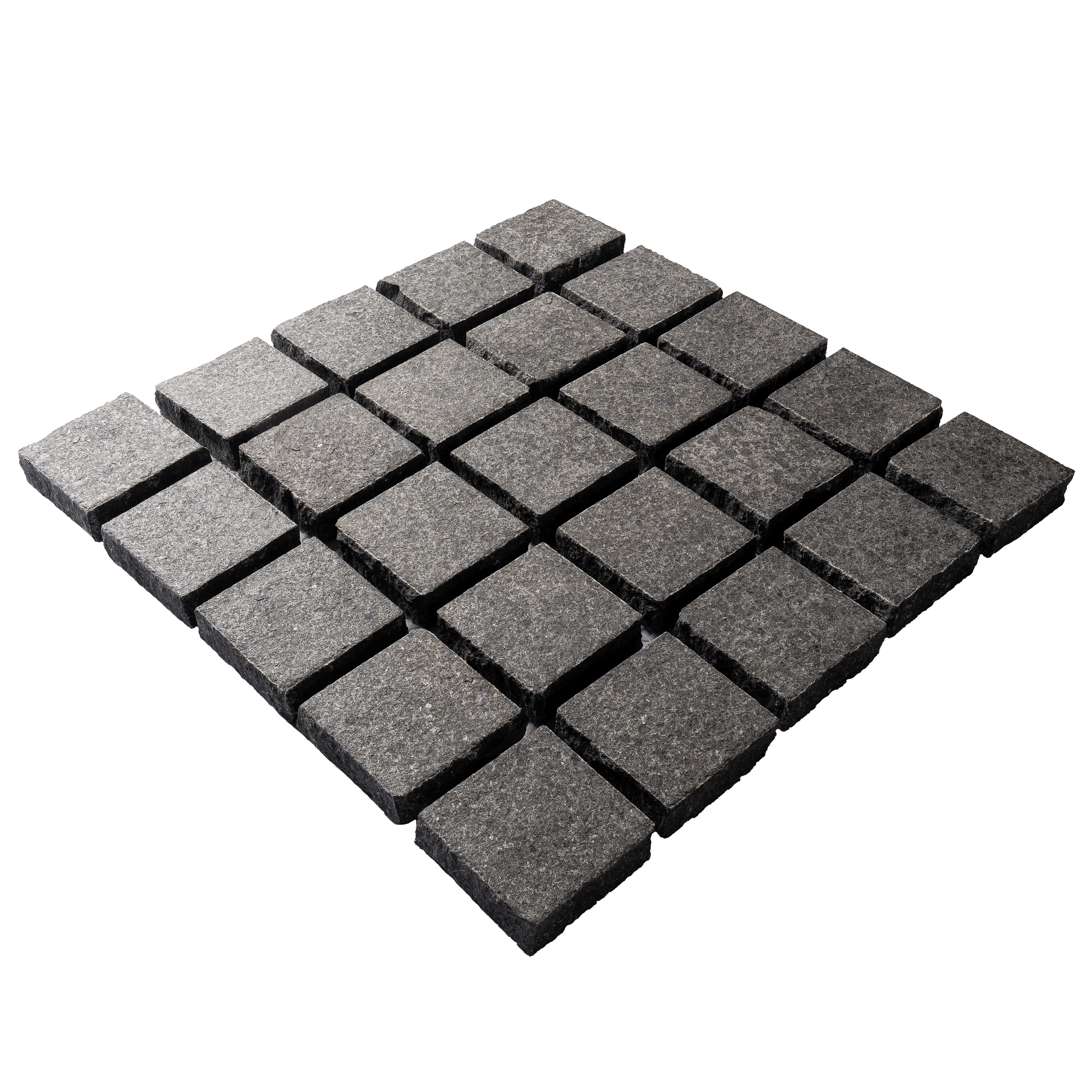 หินลูกเต๋าปูพื้น COBBLESTONE แบบแผ่นสำเร็จ MODERN DECOR รุ่นซิมพลี ผิวพ่นไฟ ข้างตัดธรรมชาติ 50X50X3 ซม. หินธรรมชาติแกรนิตสีดำ ลายเรียงตรง_1