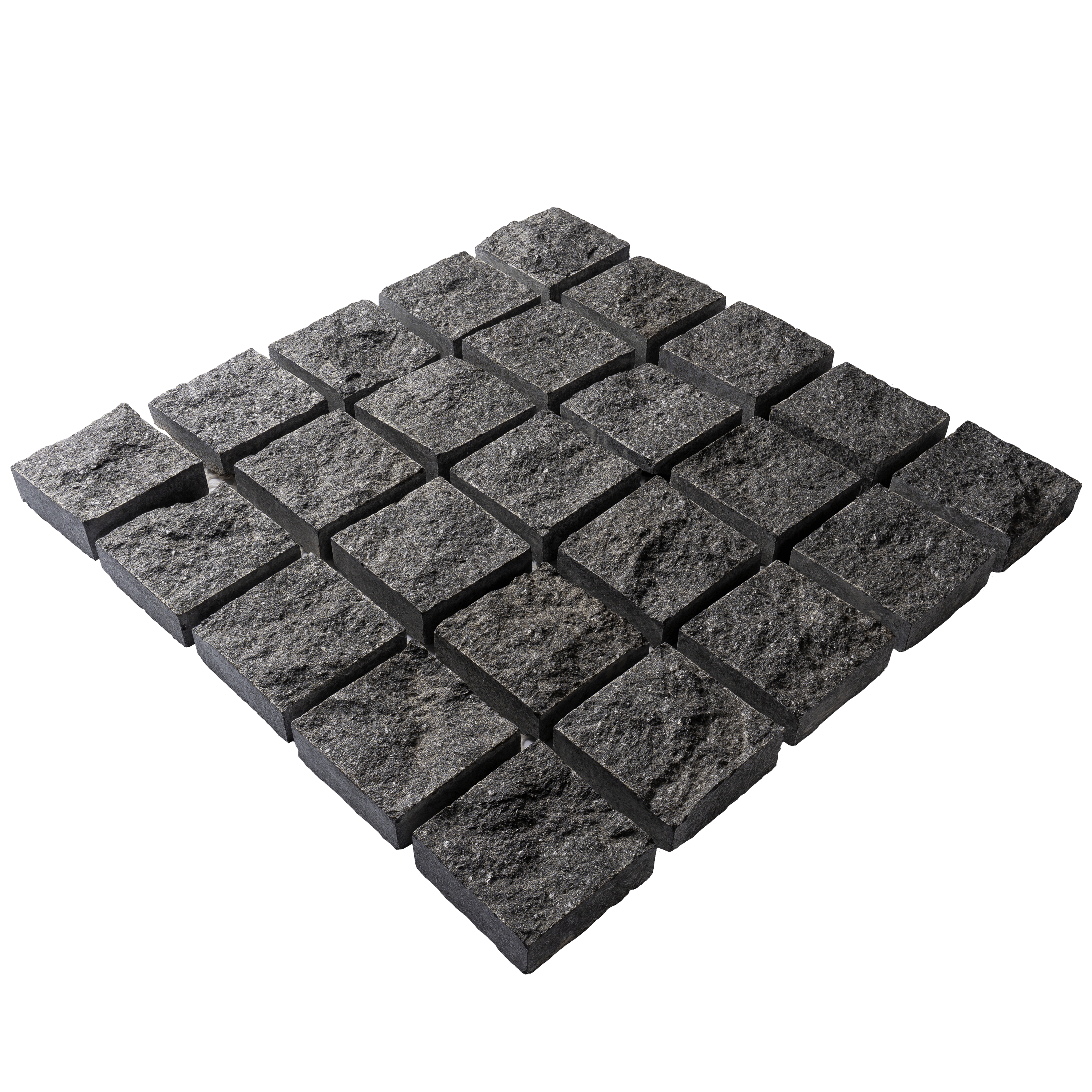 หินลูกเต๋าปูพื้น COBBLESTONE แบบแผ่นสำเร็จ MODERN DECOR รุ่นคลาสสิก ผิวธรรมชาติ ข้างตัดเรียบ 50X50X3 ซม. หินธรรมชาติแกรนิตสีดำ ลายเรียงตรง_1
