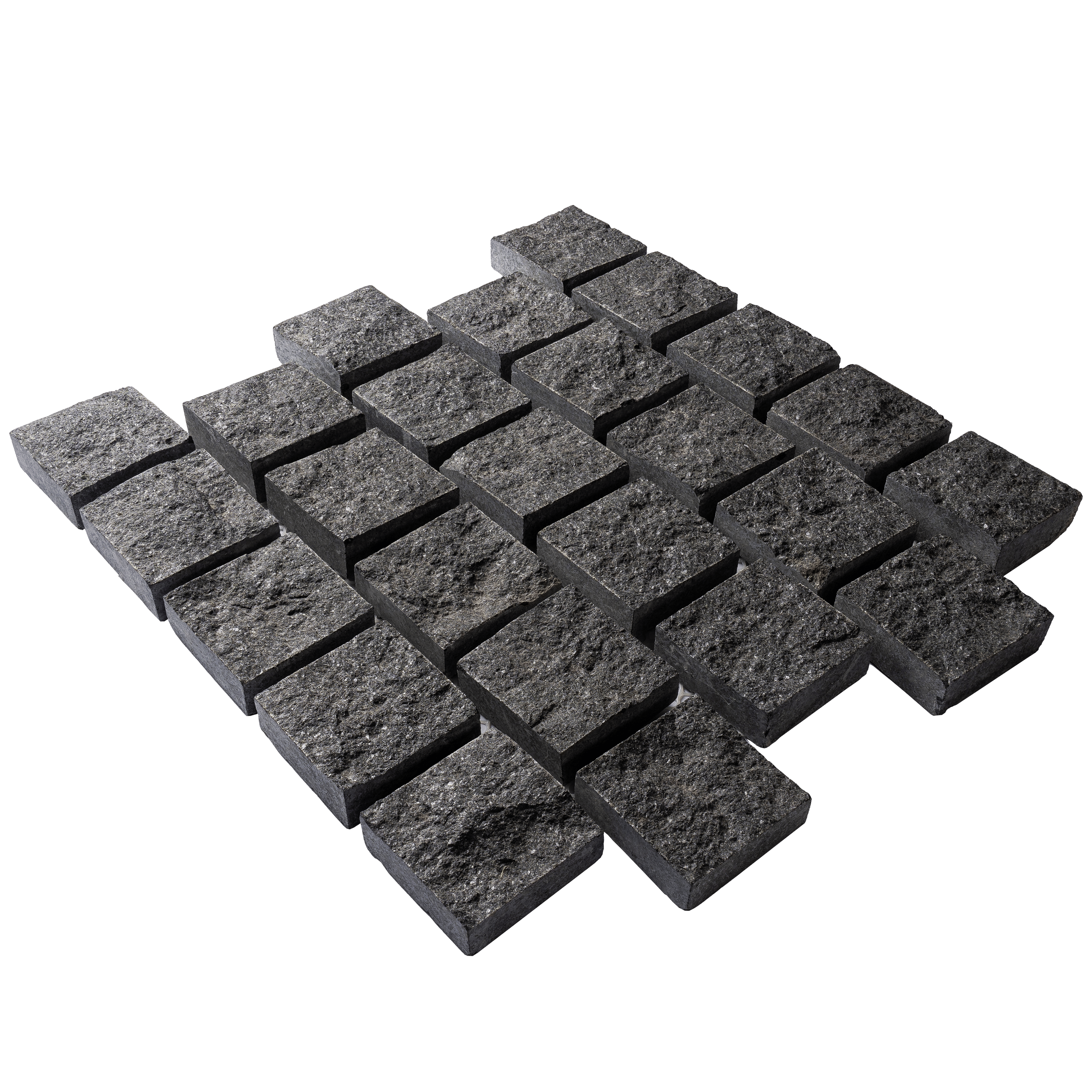 หินลูกเต๋าปูพื้น COBBLESTONE แบบแผ่นสำเร็จ MODERN DECOR รุ่นคลาสสิก ผิวธรรมชาติ ข้างตัดเรียบ 50X55X3 ซม. หินธรรมชาติแกรนิตสีดำ ลายเรียงสลับ_1