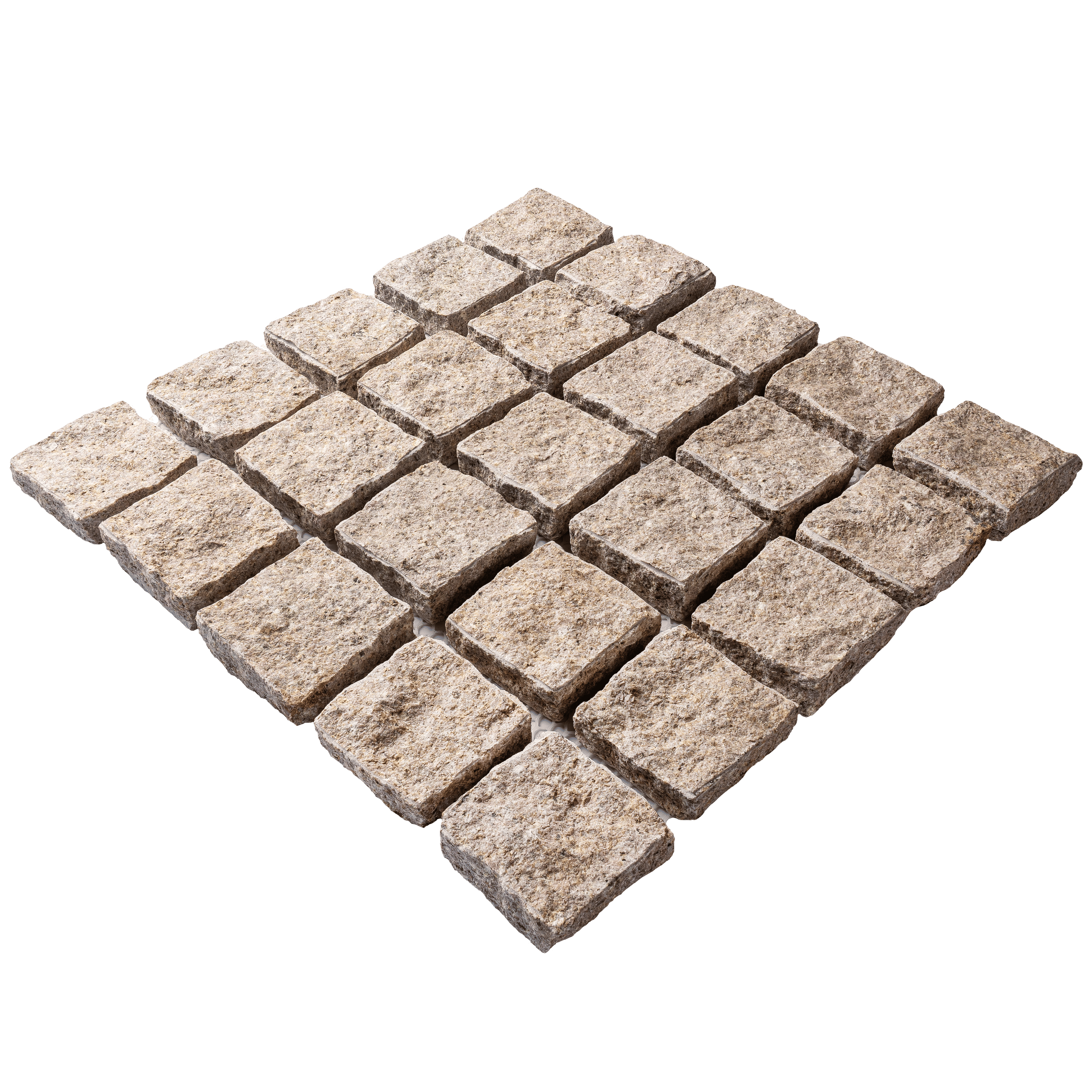 หินลูกเต๋าปูพื้น COBBLESTONE แบบแผ่นสำเร็จ MODERN DECOR รุ่นคลาสสิก ผิวธรรมชาติ ข้างตัดธรรมชาติ 50X50X3 ซม. หินธรรมชาติแกรนิตสีเหลือง ลายเรียงตรง_1