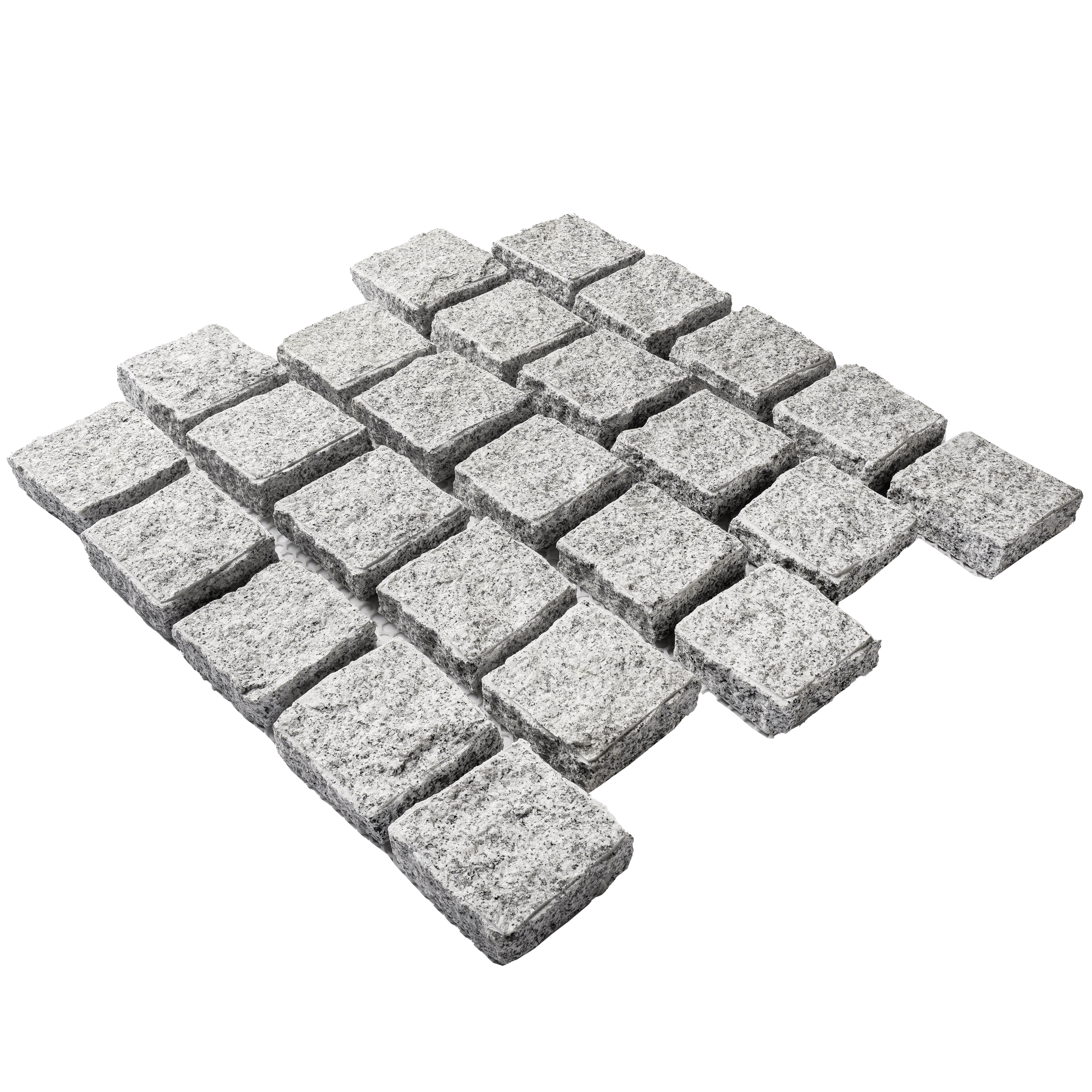 หินลูกเต๋าปูพื้น COBBLESTONE แบบแผ่นสำเร็จ MODERN DECOR รุ่นคลาสสิก ผิวธรรมชาติ ข้างตัดธรรมชาติ 50X55X3 ซม. หินธรรมชาติแกรนิตสีขาว ลายเรียงสลับ_1