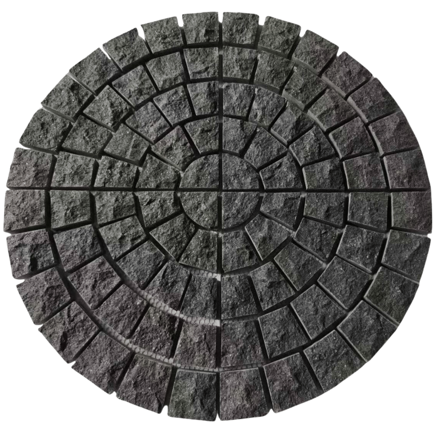 หินลูกเต๋าปูพื้น COBBLESTONE แบบวงกลม MODERN DECOR รุ่นคลาสสิก ผิวธรรมชาติ ข้างตัดธรรมชาติ 50X50X3 ซม. หินธรรมชาติแกรนิตสีดำ_1