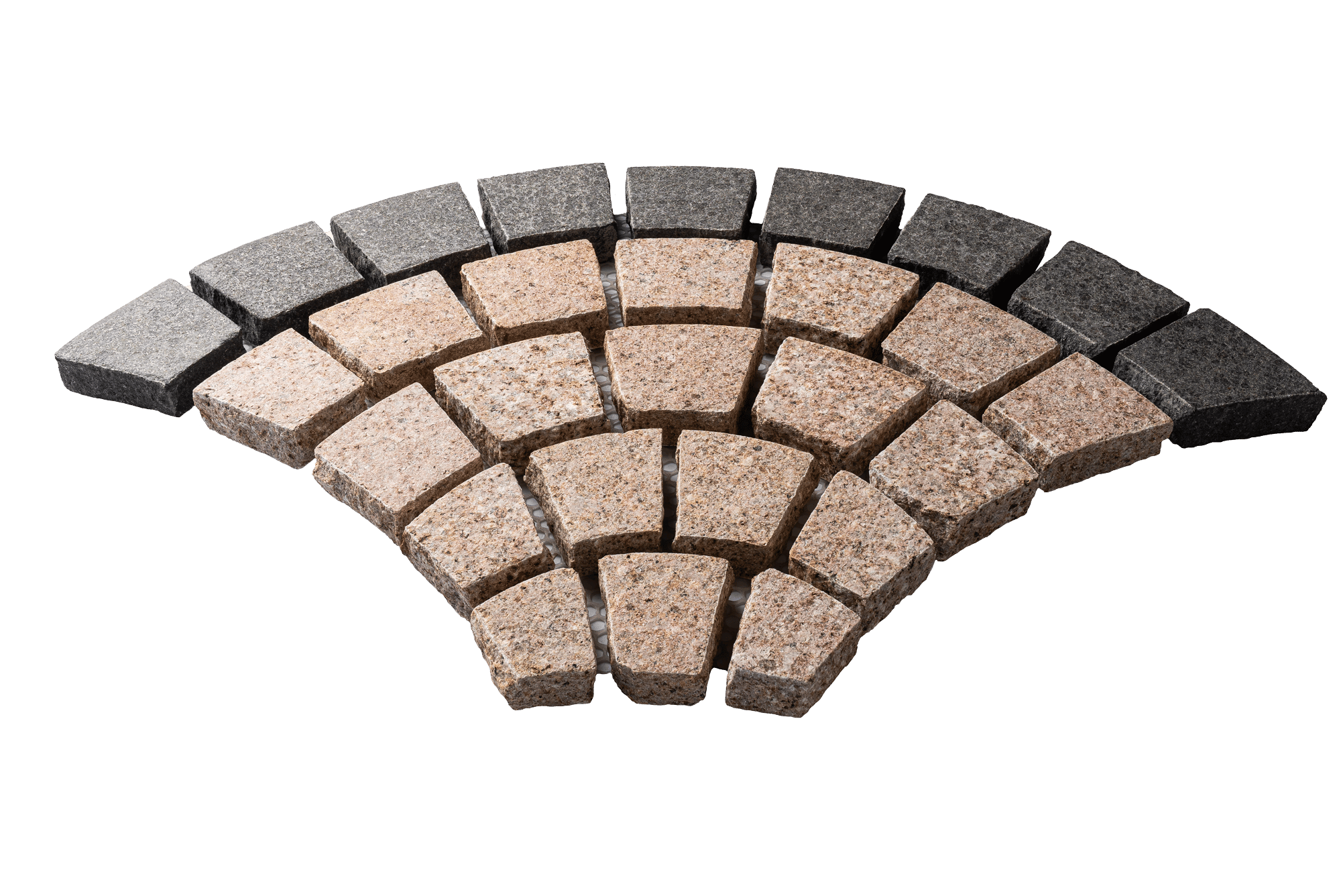 หินลูกเต๋าปูพื้น COBBLESTONE แบบลายพัด MODERN DECOR รุ่นซิมพลี ผิวพ่นไฟ ข้างตัดธรรมชาติ 46X75X3 ซม. หินธรรมชาติแกรนิตสีเหลือง ขอบแกรนิตสีดำ_1