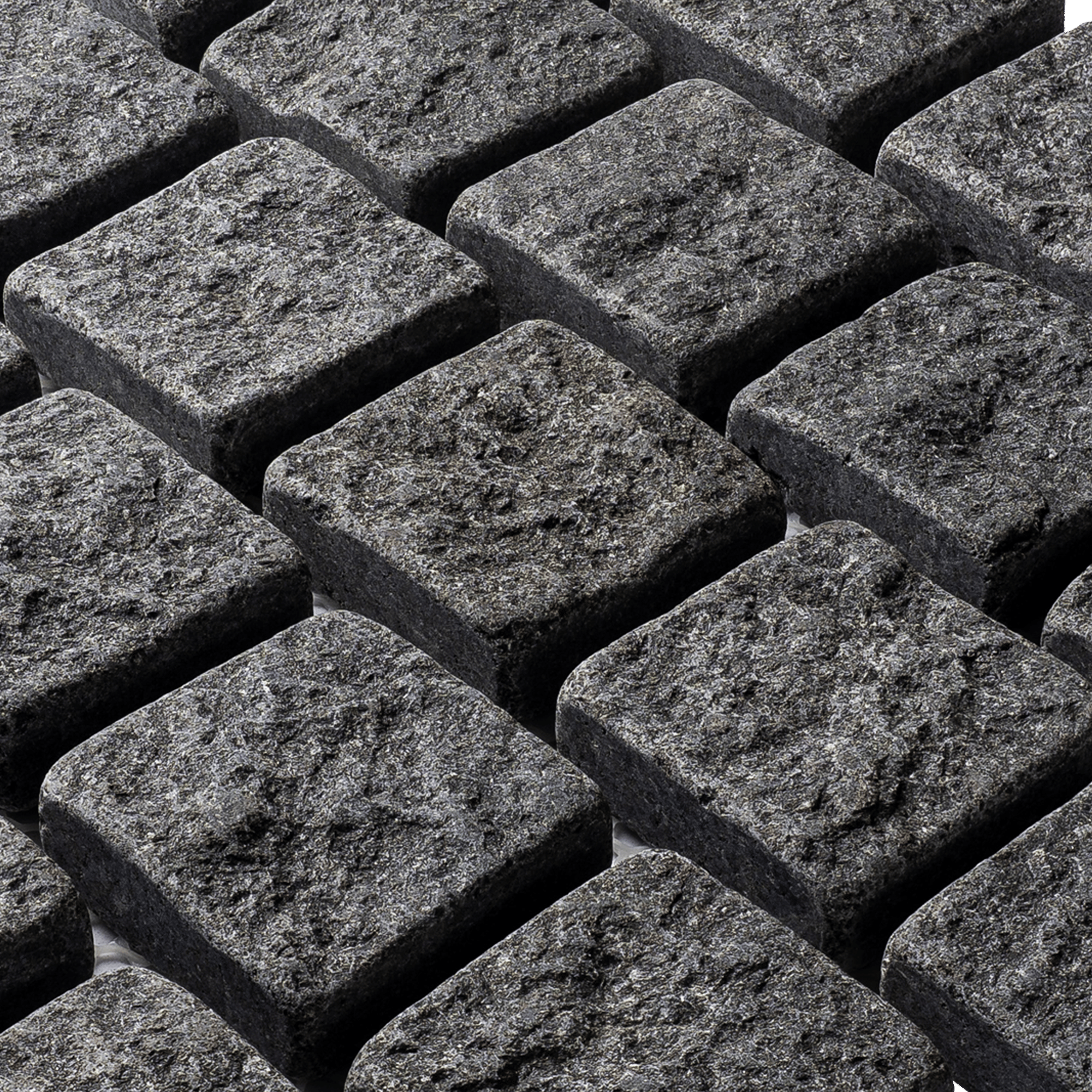 หินลูกเต๋าปูพื้น COBBLESTONE แบบแผ่นสำเร็จ MODERN DECOR ผิวธรรมชาติ ข้างตัดเรียบ โม่ลบมุม 50X55X3 ซม. หินธรรมชาติแกรนิตสีดำ ลายเรียงสลับ_2