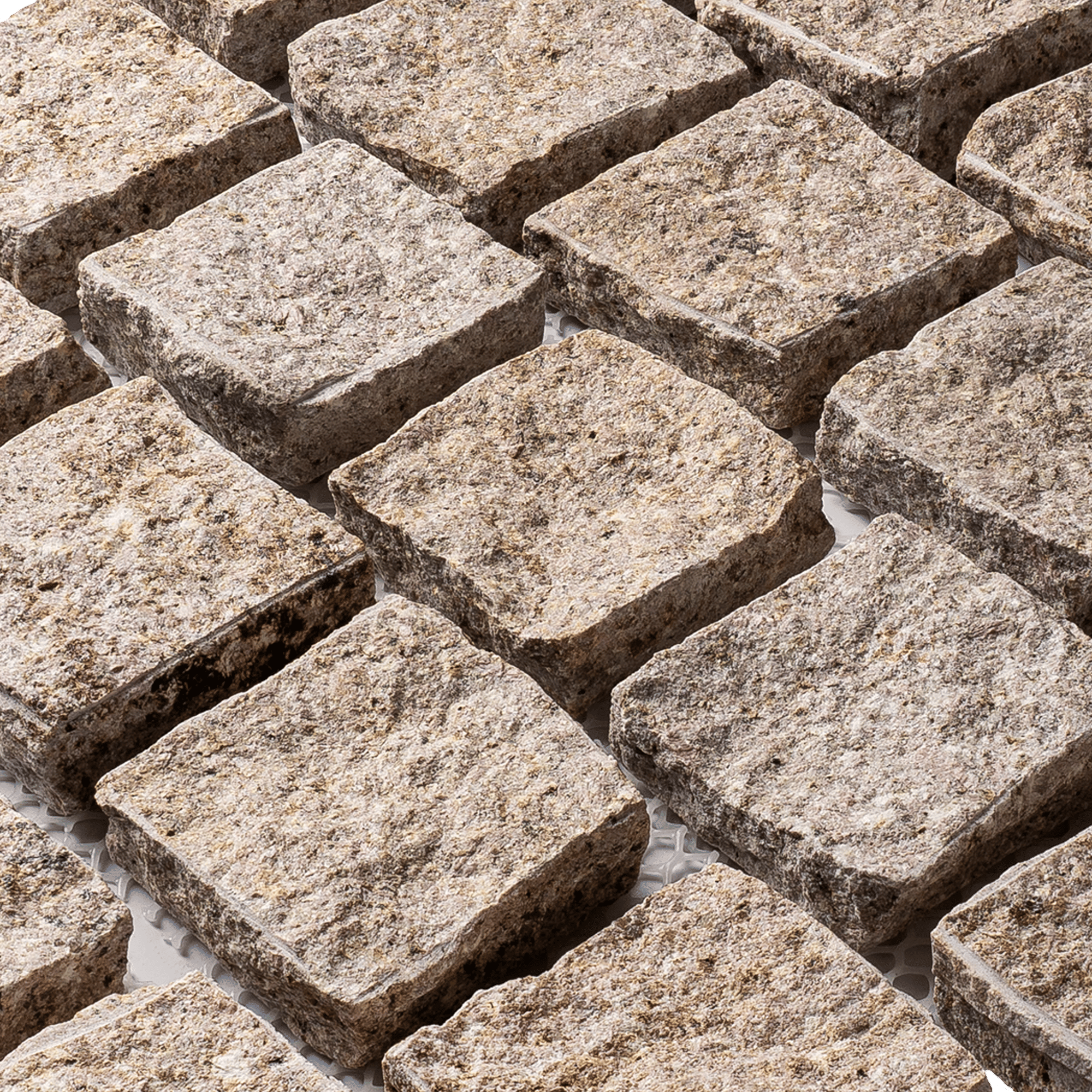 หินลูกเต๋าปูพื้น COBBLESTONE แบบแผ่นสำเร็จ MODERN DECOR รุ่นคลาสสิก ผิวธรรมชาติ ข้างตัดธรรมชาติ 50X55X3 ซม. หินธรรมชาติแกรนิตสีเหลือง ลายเรียงสลับ_2