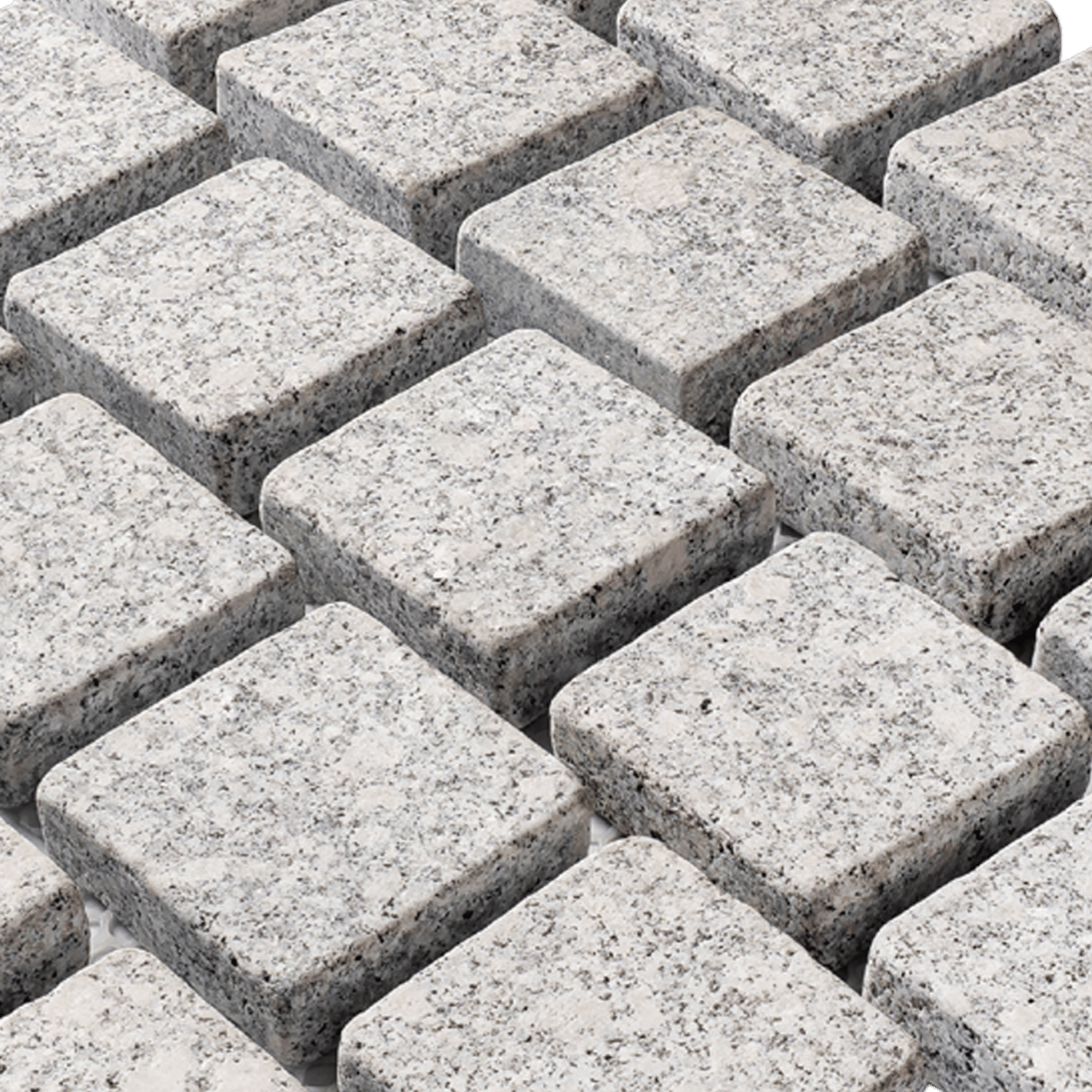 หินลูกเต๋าปูพื้น COBBLESTONE แบบแผ่นสำเร็จ MODERN DECOR รุ่นซิมพลี ผิวพ่นไฟ ข้างตัดเรียบ 50X55X3 ซม. หินธรรมชาติแกรนิตสีขาว ลายเรียงสลับ_2