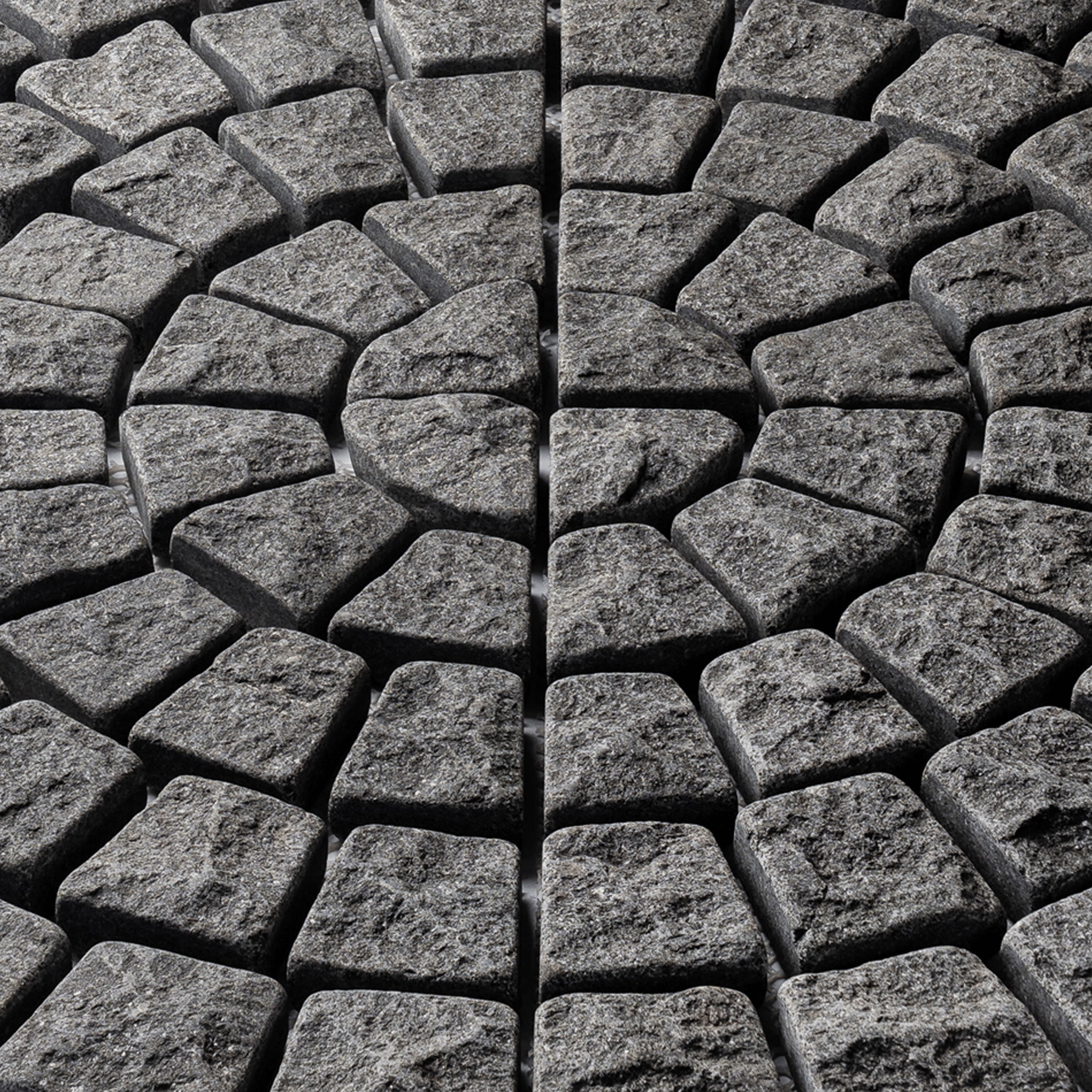 หินลูกเต๋าปูพื้น COBBLESTONE แบบลายพัด MODERN DECOR รุ่นซิมพลี ผิวธรรมชาติ ข้างตัดเรียบ โม่ลบมุม 50X50X3 ซม. หินธรรมชาติแกรนิตสีดำ_2