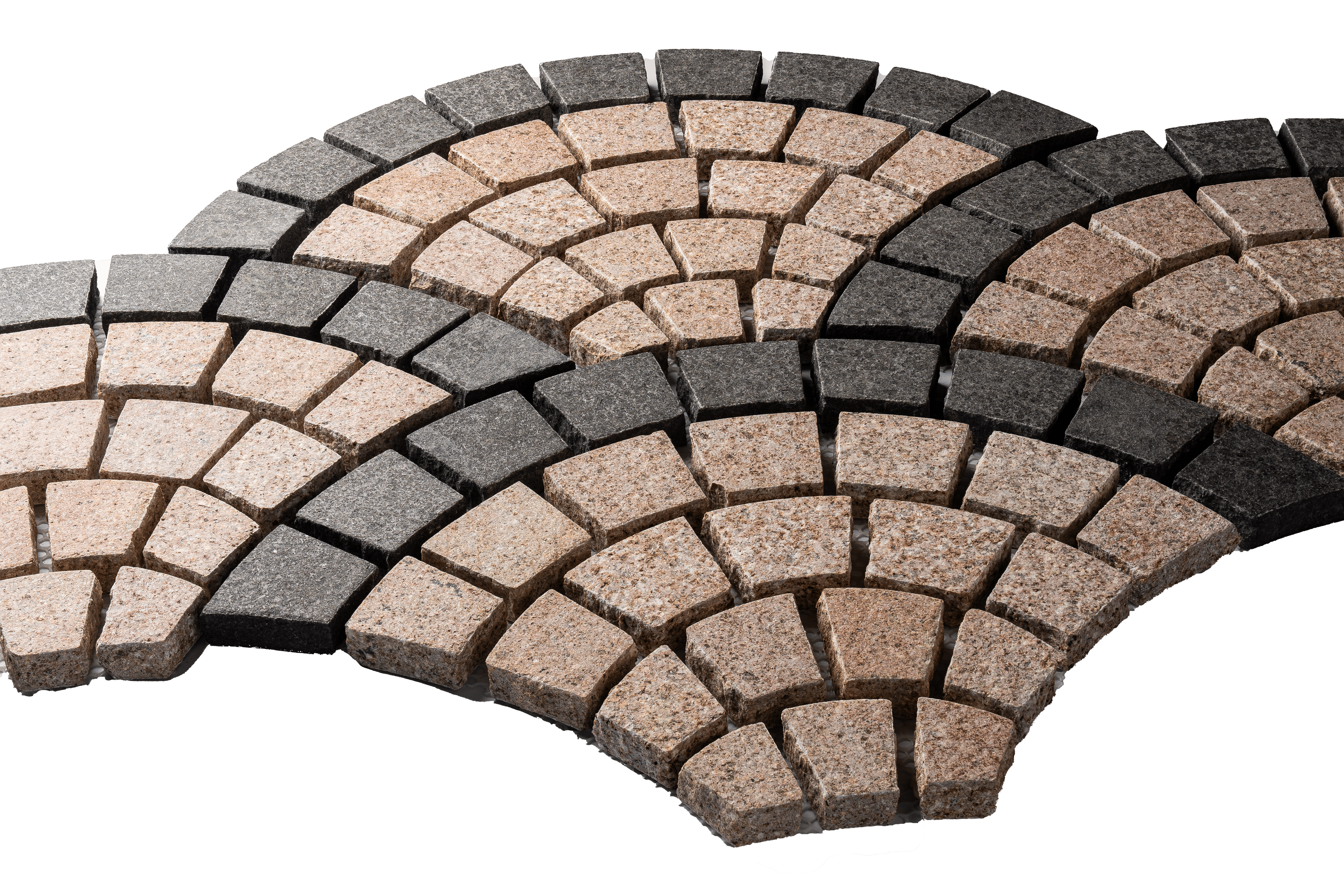 หินลูกเต๋าปูพื้น COBBLESTONE แบบลายพัด MODERN DECOR รุ่นซิมพลี ผิวพ่นไฟ ข้างตัดธรรมชาติ 46X75X3 ซม. หินธรรมชาติแกรนิตสีเหลือง ขอบแกรนิตสีดำ_2