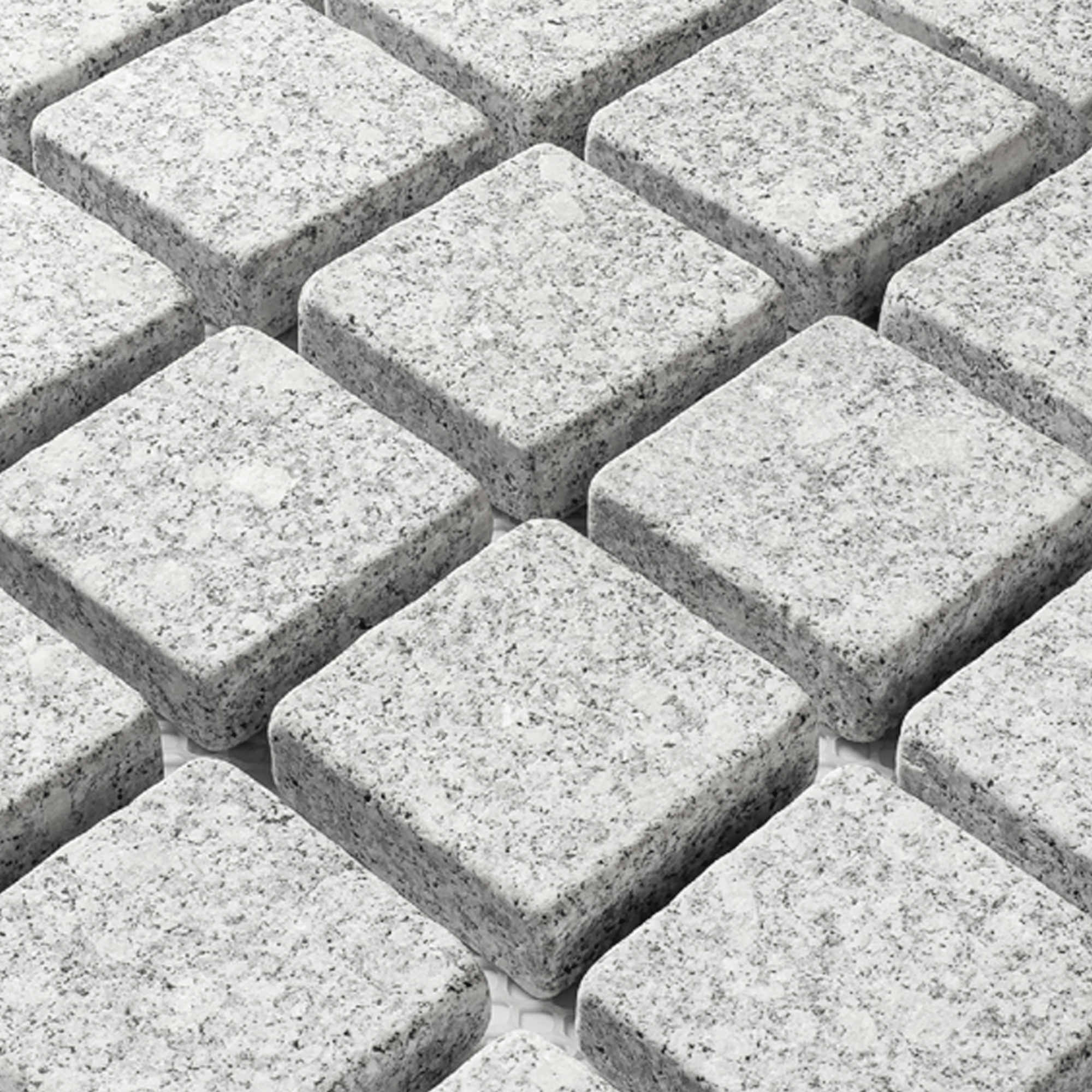 หินลูกเต๋าปูพื้น COBBLESTONE แบบแผ่นสำเร็จ MODERN DECOR รุ่นซิมพลี ผิวพ่นไฟ ข้างตัดเรียบ 50X50X3 ซม. หินธรรมชาติแกรนิตสีขาว ลายเรียงตรง_4