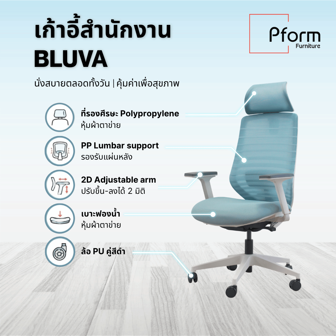 เก้าอี้เพื่อสุขภาพ PFORM FURNITURE รุ่น BLUVA สีฟ้า_7