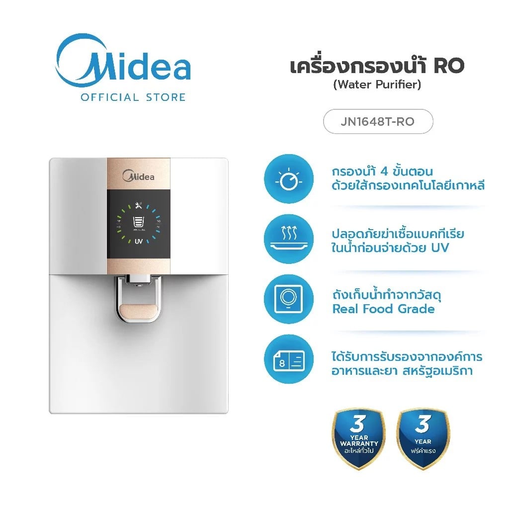 เครื่องกรองน้ำแบบติดผนังหรือตั้งโต๊ะ MIDEA รุ่น JN1648T-RO สีขาว_1