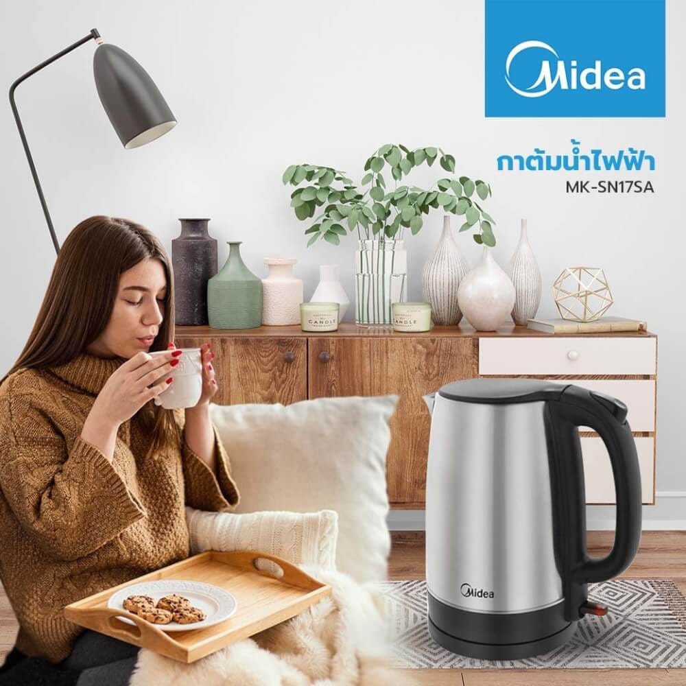 กาต้มน้ำไฟฟ้า Midea รุ่น MK-SN17SA 1.70 ลิตร กำลังไฟ 1850 วัตต์ สีเงิน