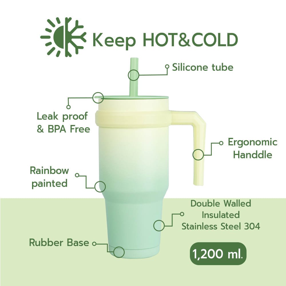 แก้วน้ำสุญญากาศ RRS มีหูจับ 1200 ML สีเขียวพาสเทล_4