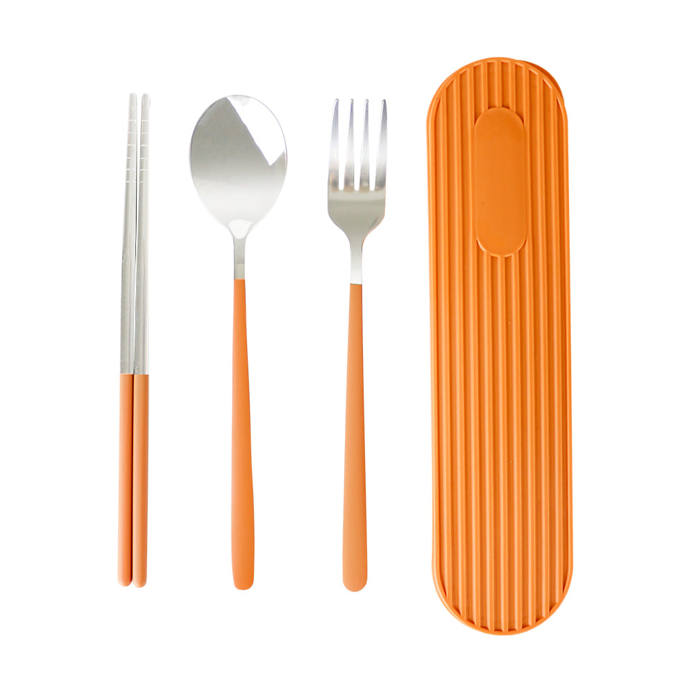 ชุดอุปกรณ์ทานอาหาร RRS หนา 3 MM พร้อมกล่องพกพา สีส้ม_0