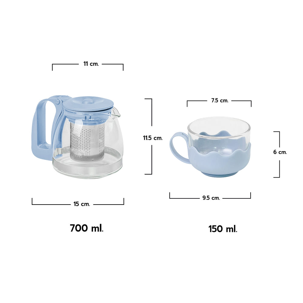 ชุดกาน้ำชา พร้อมถ้วยกาแฟ RRS 700 ML แก้วขนาด150 ML 4 ใบ สีฟ้า_2