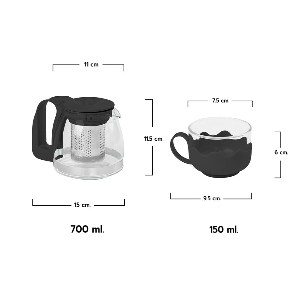 ชุดกาน้ำชา พร้อมถ้วยกาแฟ RRS 700 ML แก้วขนาด150 ML 4 ใบ สีดำ_3
