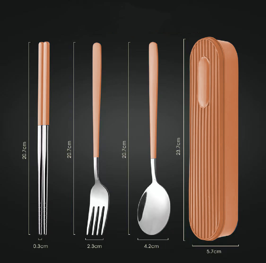 ชุดอุปกรณ์ทานอาหาร RRS หนา 3 MM พร้อมกล่องพกพา สีส้ม_4