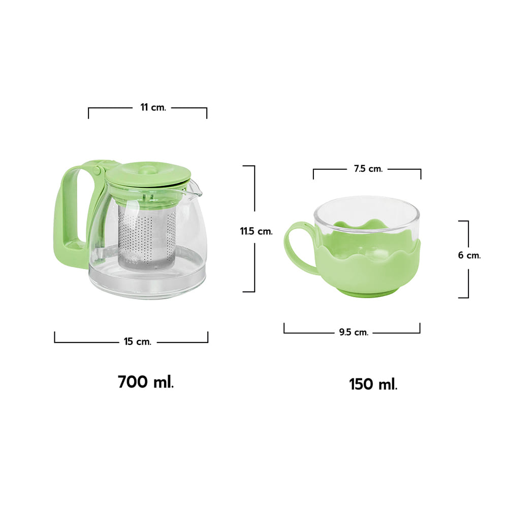 ชุดกาน้ำชา พร้อมถ้วยกาแฟ RRS 700 ML แก้วขนาด150 ML 4 ใบ สีเขียว_4