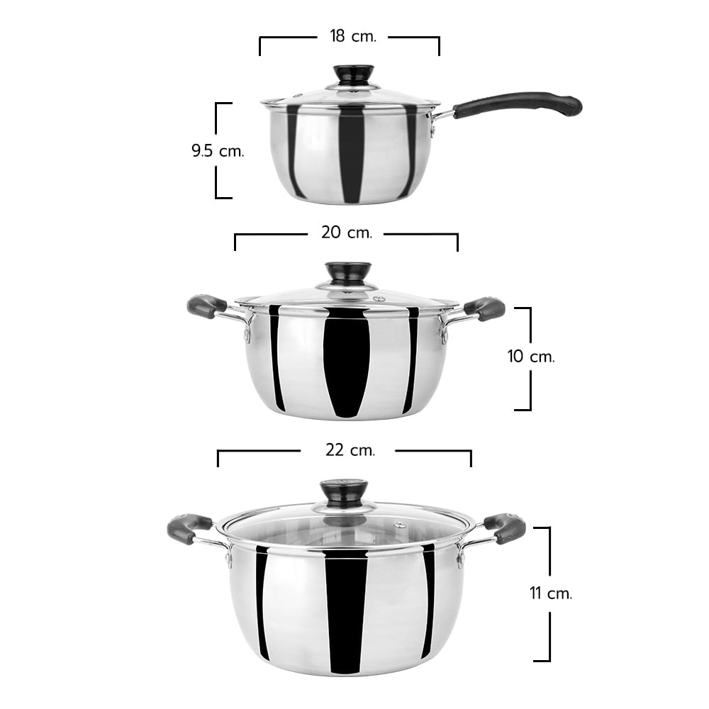 ชุดหม้อสเตนเลสพร้อมฝา RRS 3 ชิ้น ขนาด 18, 20 และ 22 ซม._5
