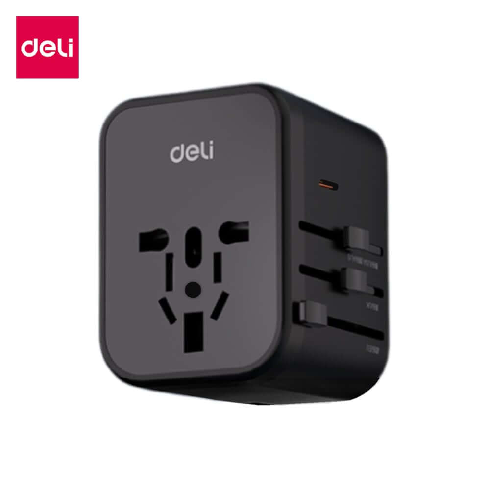หัวแปลงปลั๊กไฟ DELI ET768-BK-01 สีดำ 2A3C-70W