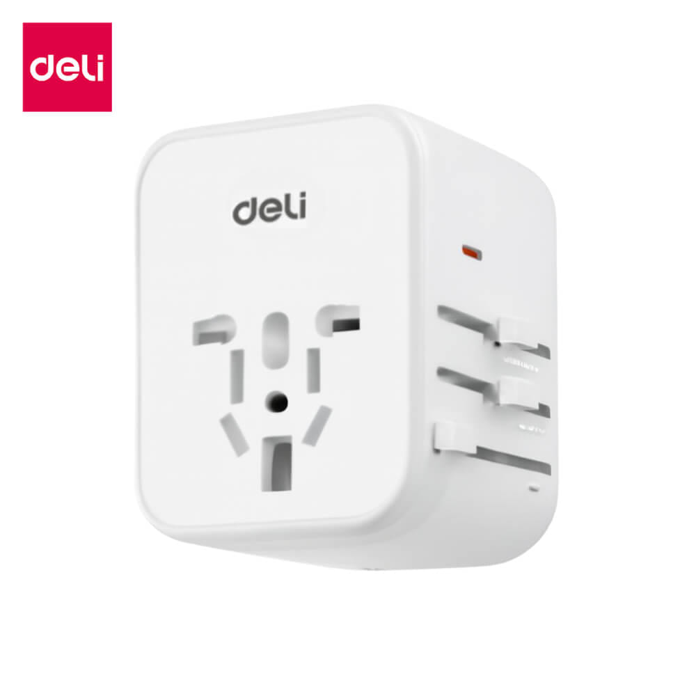หัวแปลงปลั๊กไฟ DELI ET766-WH-01 สีขาว 1A2C-25W