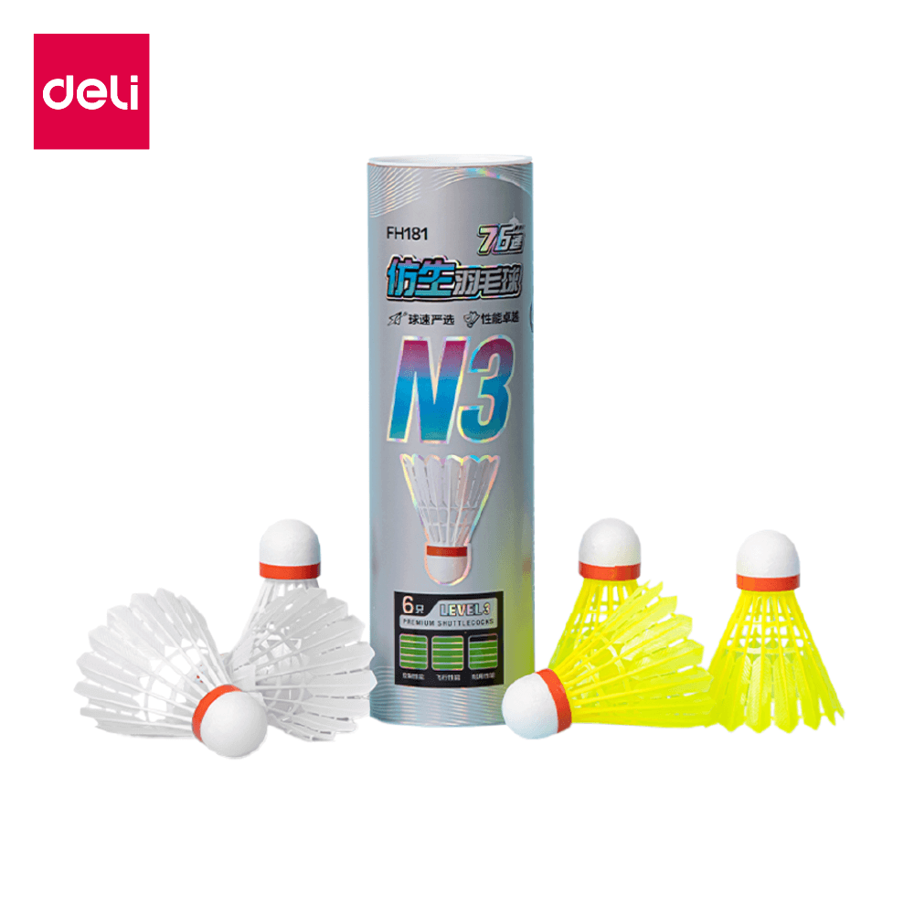ลูกแบดมินตัน DELI FH181-MX-01 วัสดุไนลอน สีขาว/เหลือง (1 แพ็ค 6 ลูก)