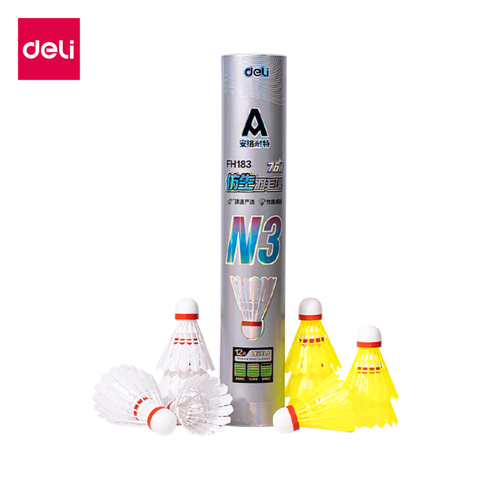ลูกแบดมินตัน DELI FH183-MX-01 วัสดุไนลอน สีขาว/เหลือง (1 แพ็ค 12 ลูก)