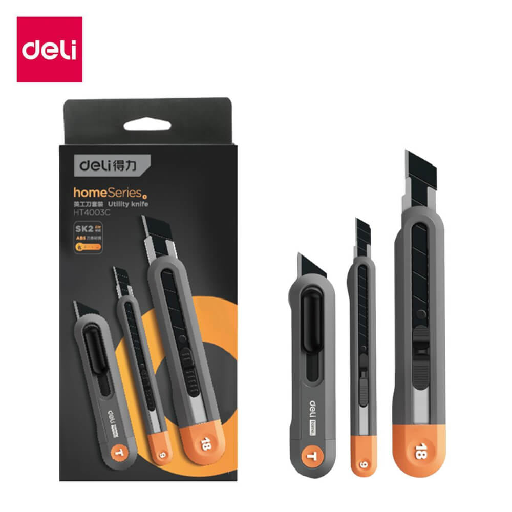 คัตเตอร์ เปลี่ยนใบได้ DELI EHT4003C-OR-01 สีส้ม (แพ็ก 3 ชิ้น)