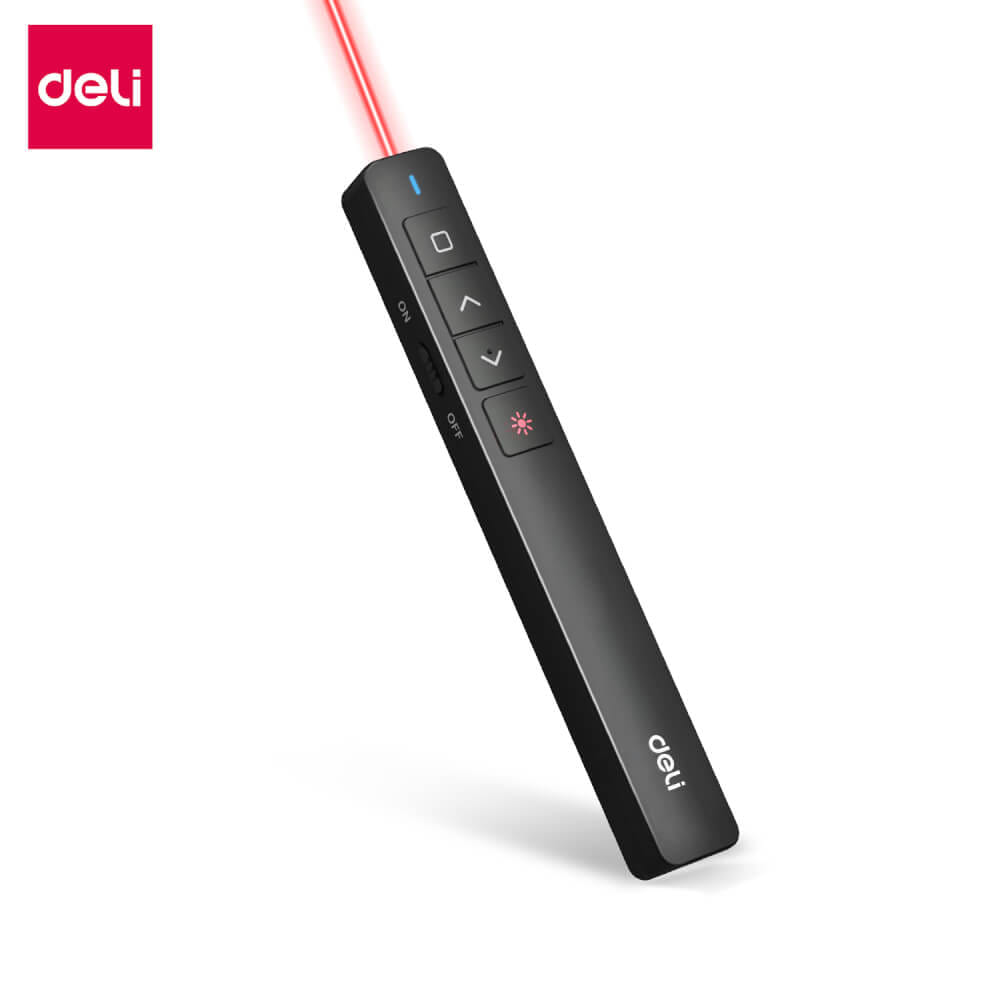 เลเซอร์พอยเตอร์ DELI ES001-BK-01 ไร้สาย2.4GHZ 100เมตร แสงแดง สีดำ