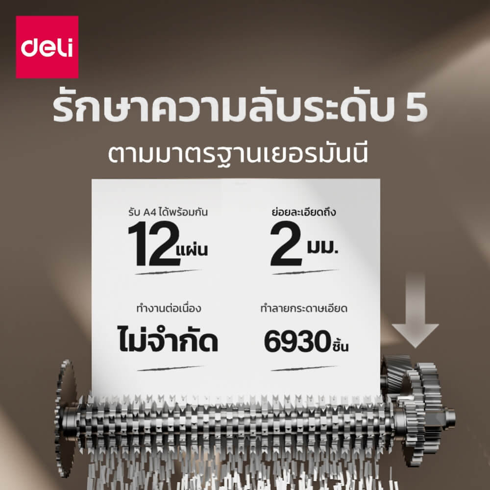 เครื่องทำลายเอกสาร 23 ลิตร DELI ET095-GR-01 สีเทา