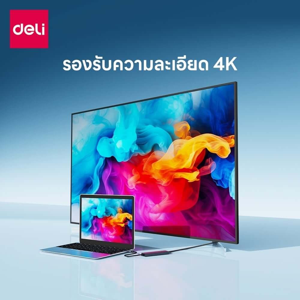 สาย HDMI DELI ET866-GR-01 TYPE-C HDMI 20ซม สีเทา