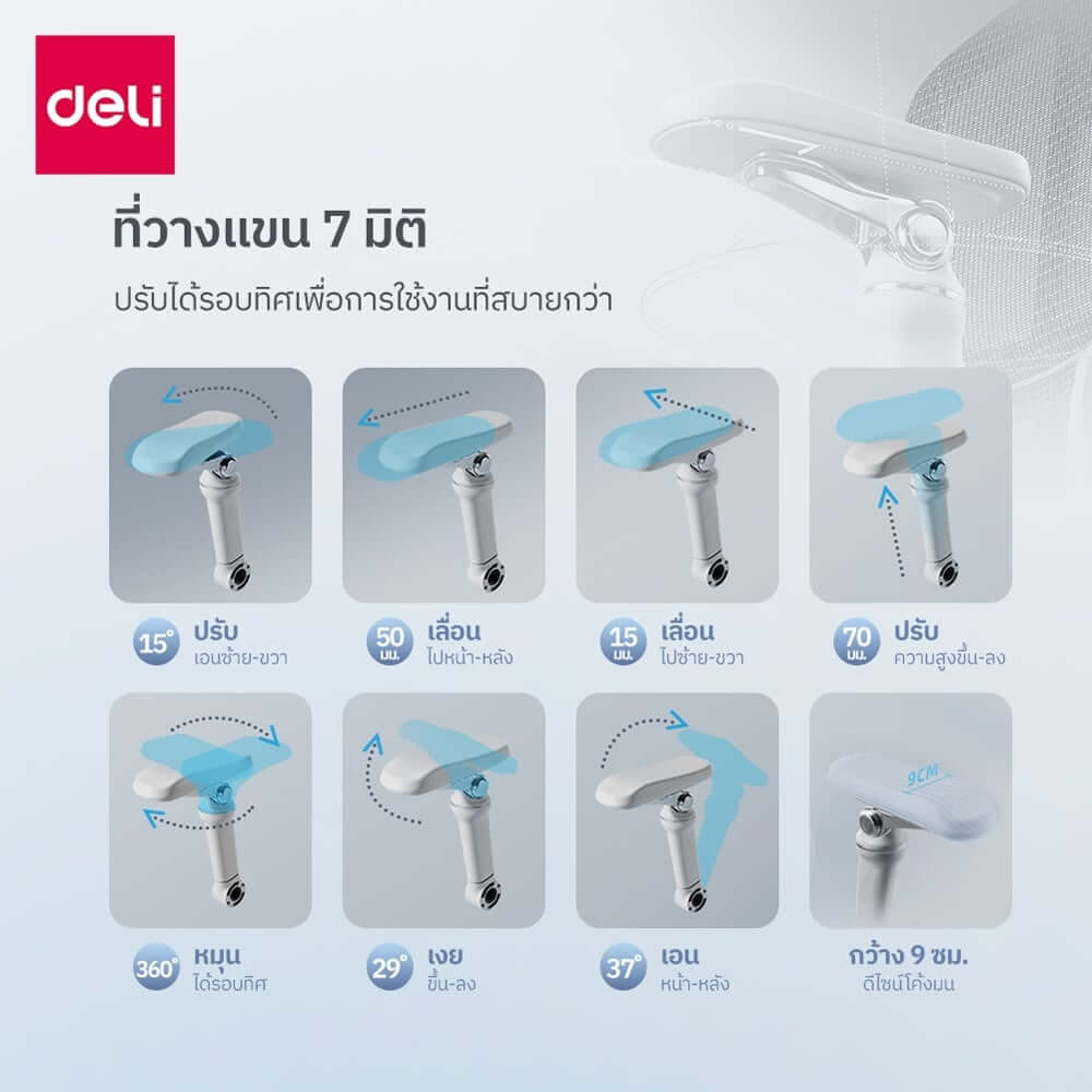 เก้าอี้สำนักงาน DELI E4986-BK-01 เบาะตาข่าย สีดำ_2